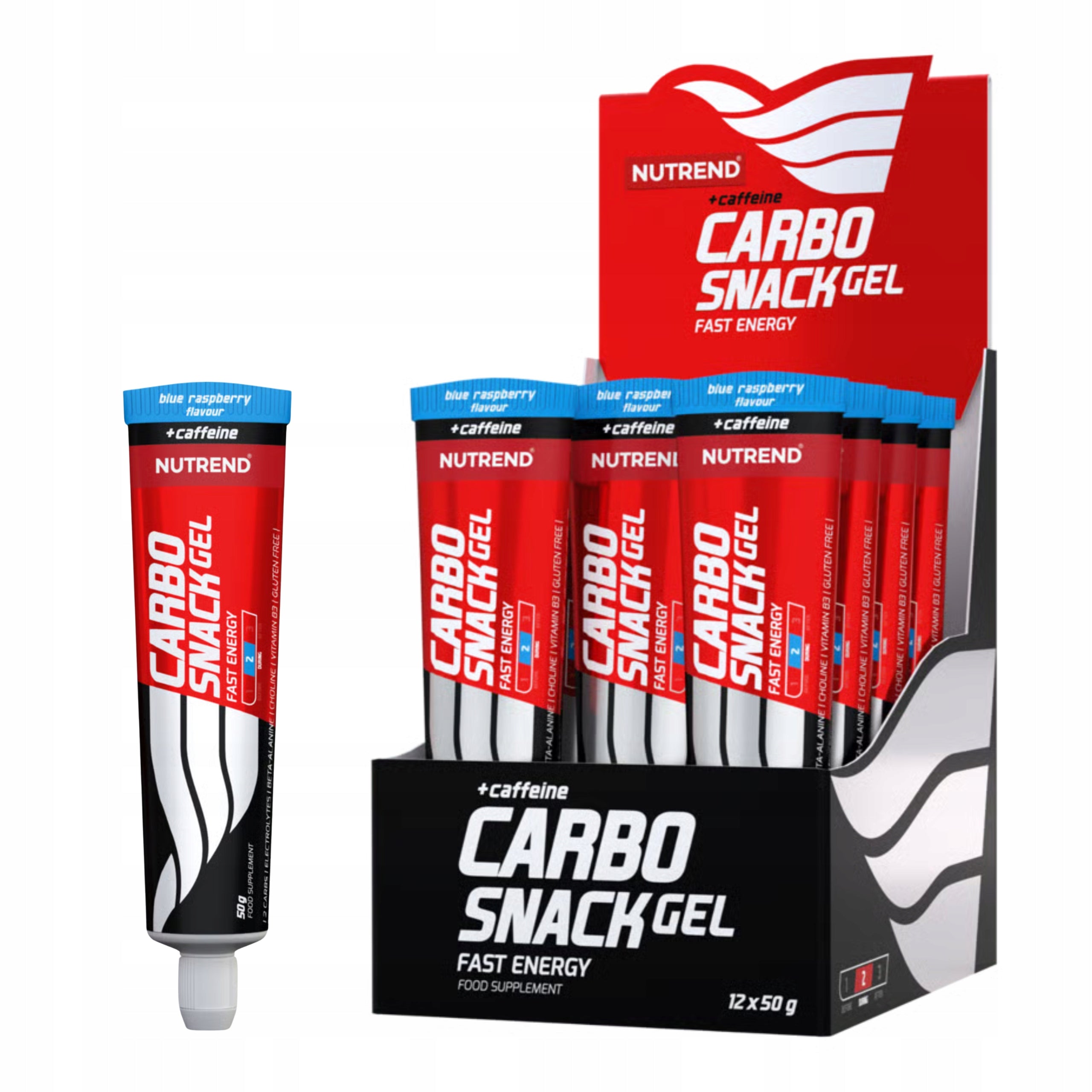 Energy Gel Carbosnack Gel 12x 50g Caffeine Carbohydrates Raspberry NUTREND