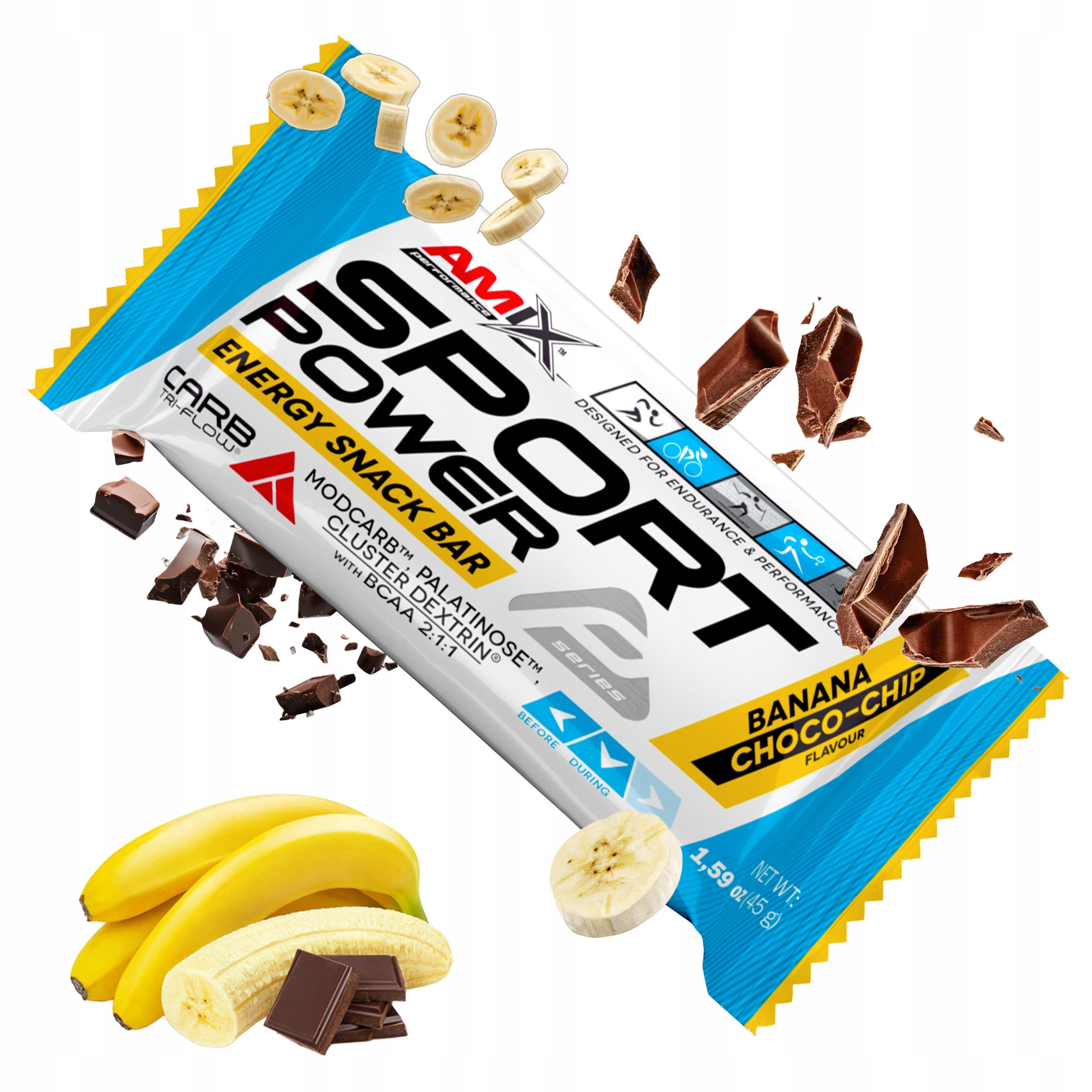 Energy bar sports chocolate banana 45g BCAA carbohydrates