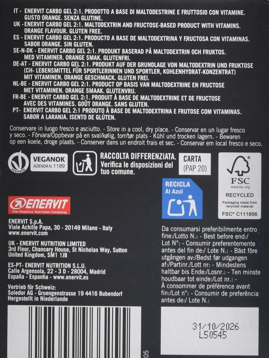 Enervit Carbo gel C 2:1 PRO 24 x 60 ml economy pack pomeranč Expiration date at least six months from the date of purchase