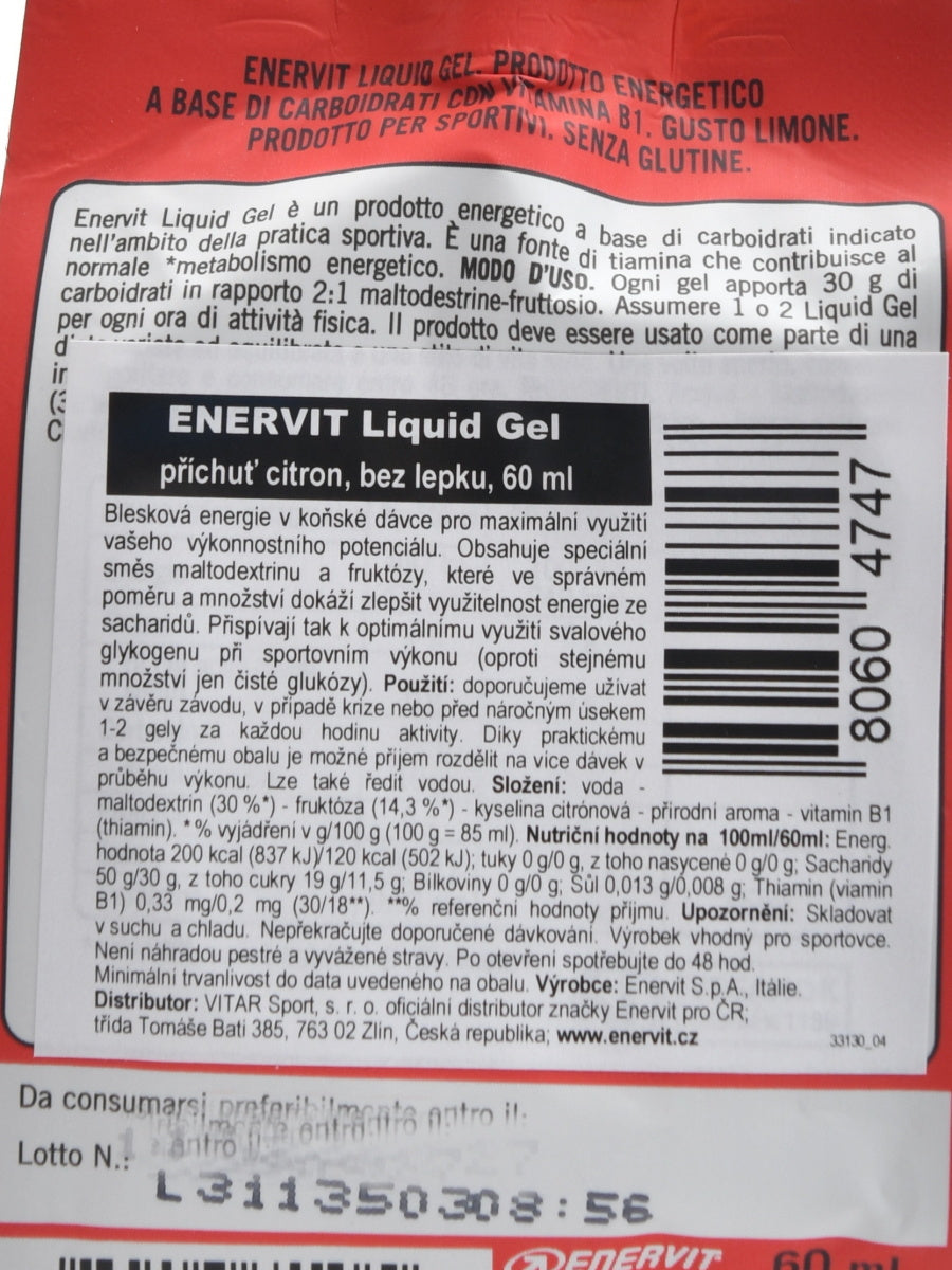 Enervit liquid gel 60ml pomeranč Expiration date at least six months from the date of purchase