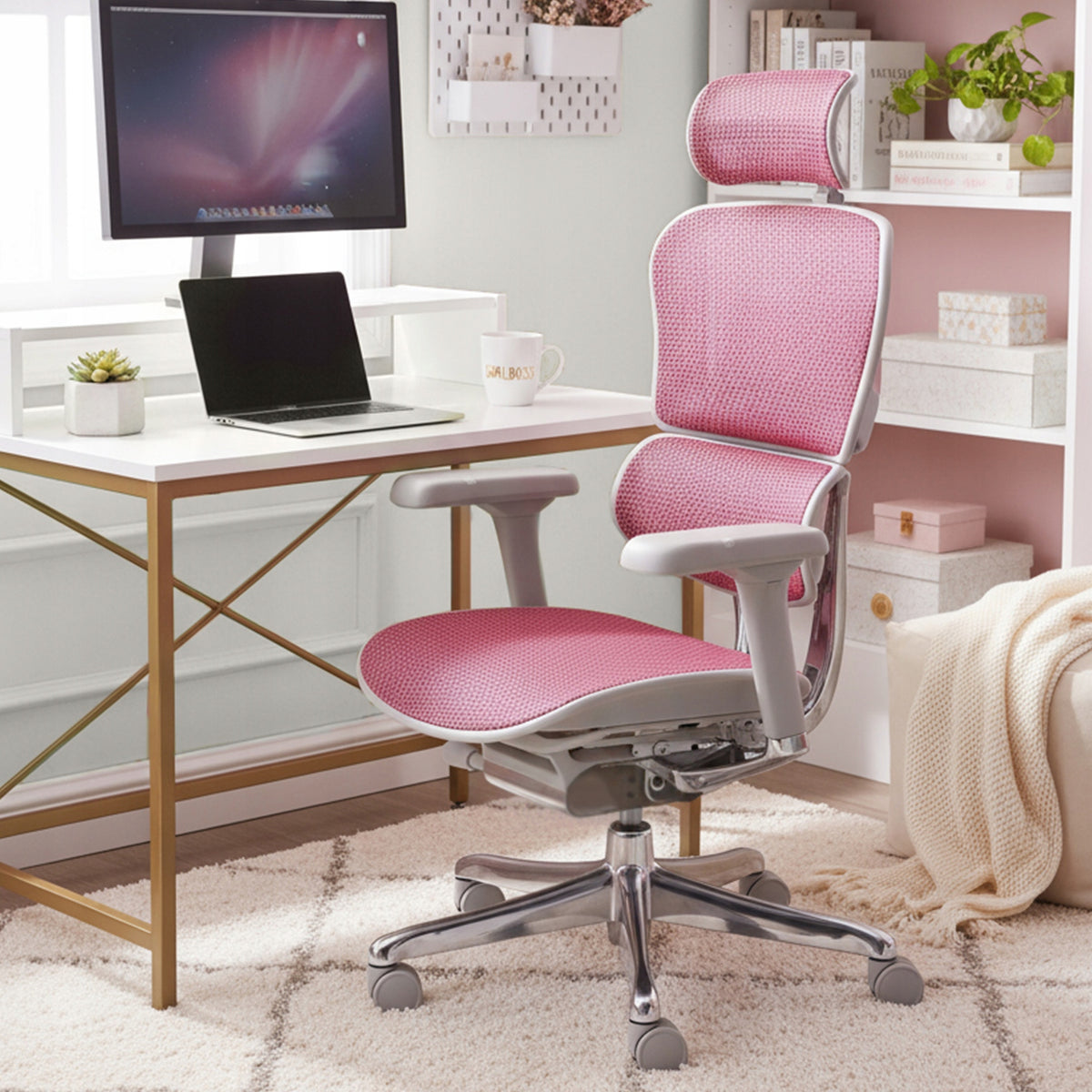Ergohuman 2 Elite Rotating Desk Chair Ergonomic Gaming Pink
