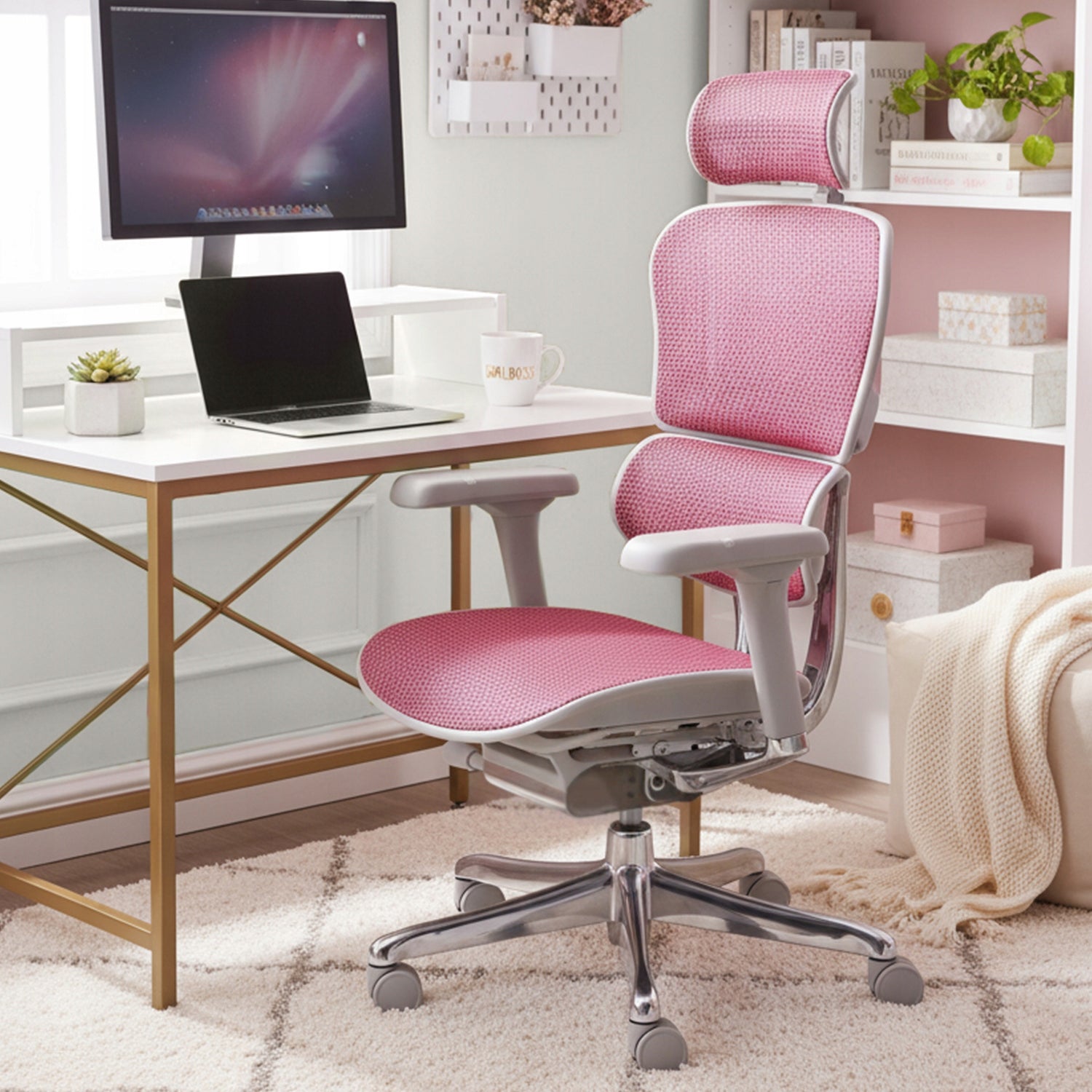 Ergohuman 2 Elite Rotating Desk Chair Ergonomic Gaming Pink