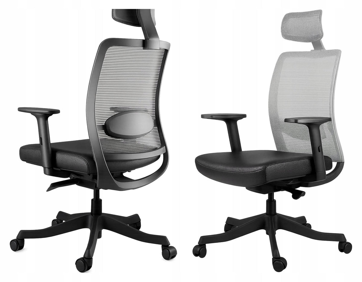 Ergonomic Armchair NALURI 2 Black Grey Mesh Swivel Office Leather 130k