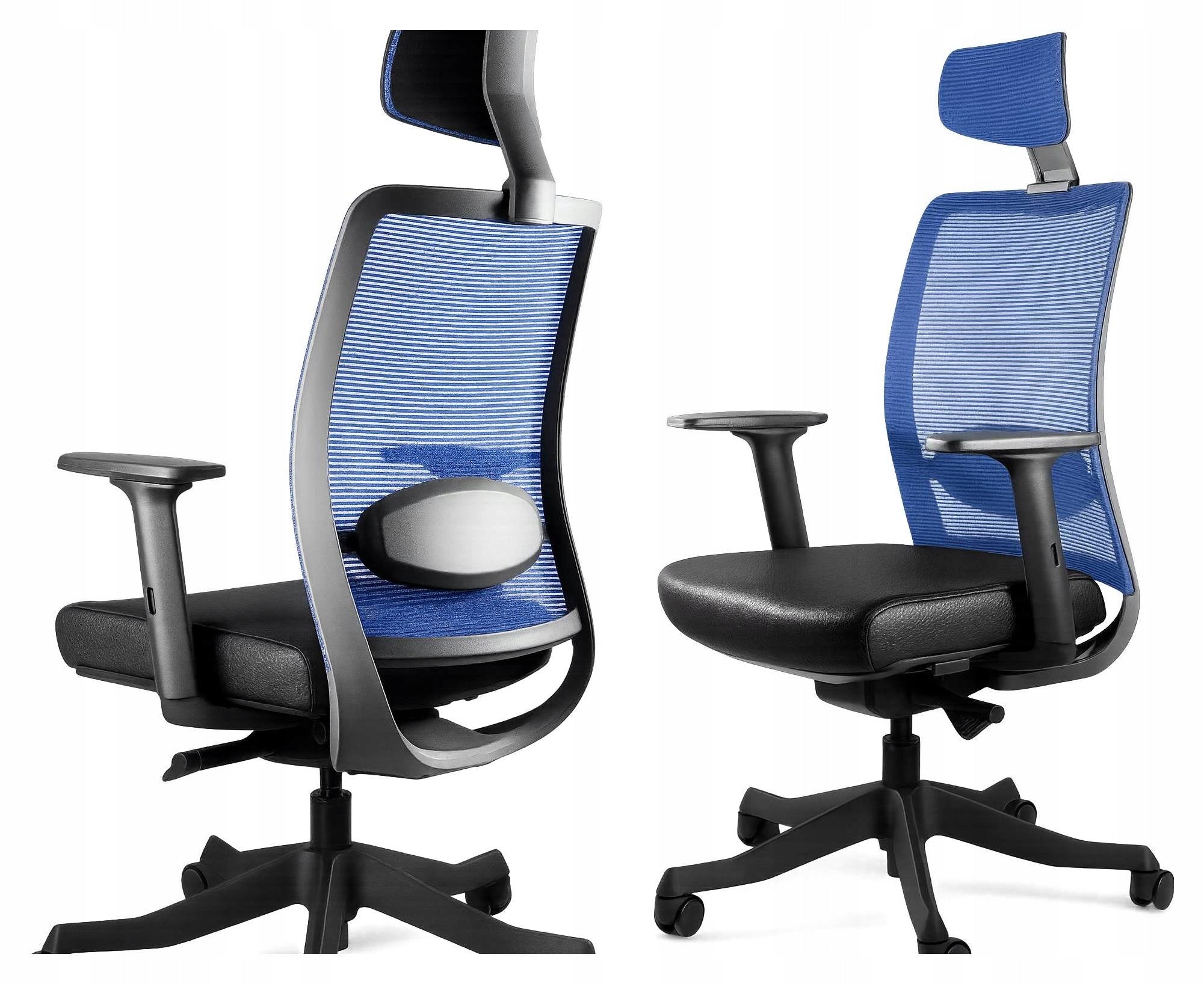 Ergonomic Armchair NALURI 3 Black Blue Mesh Swivel Office Leather
