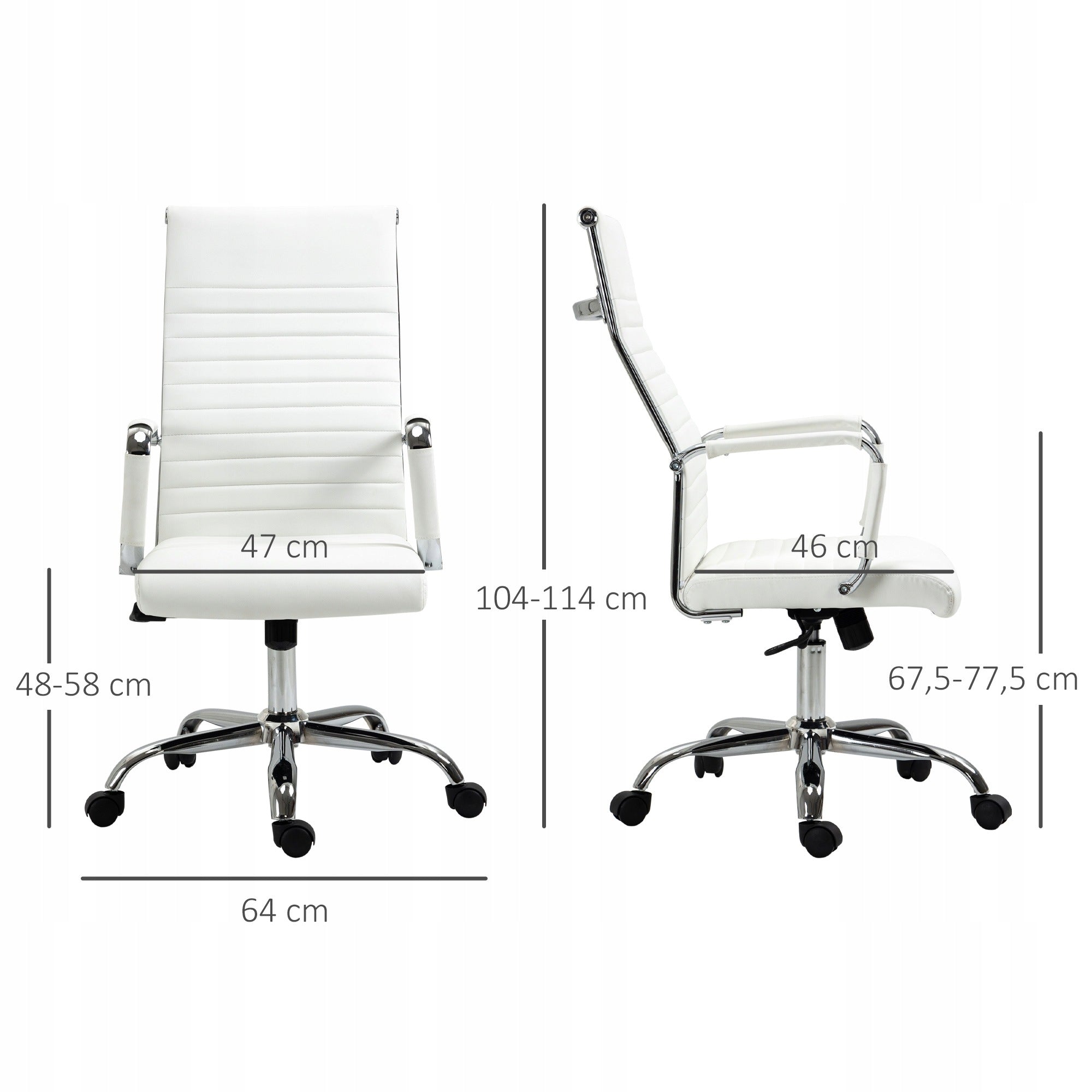 Ergonomic Faux Leather Office Chair Height Adjustable White Furniture depth 54 cm