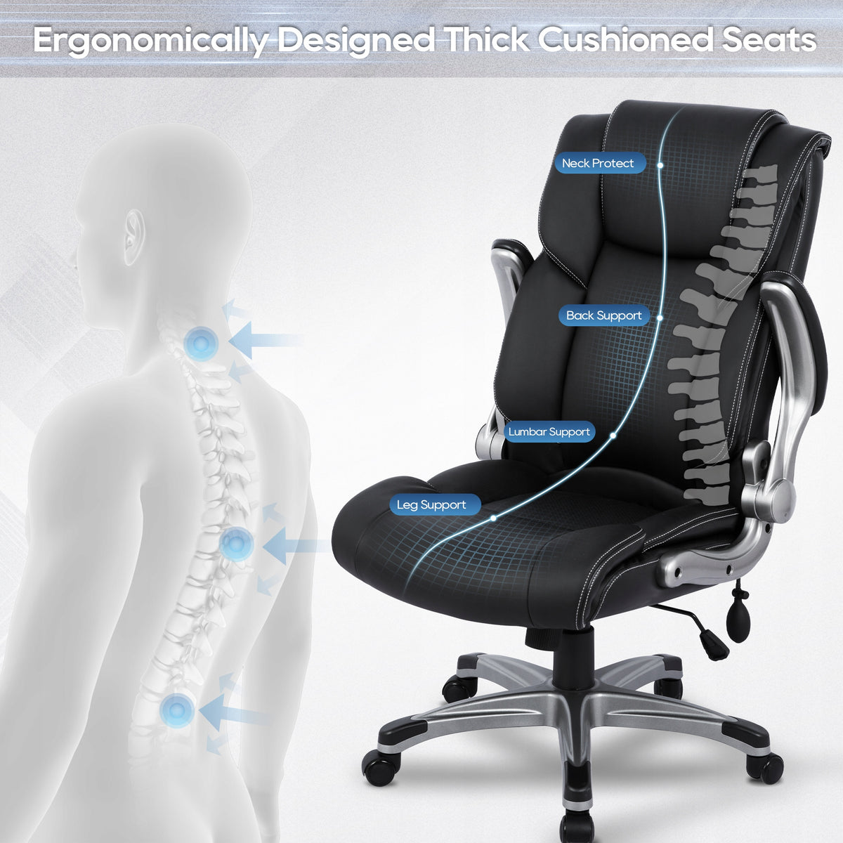 Ergonomic Home Computer Desk Leather Chair with Padded Flip-up Arms Manufacturer code 2822