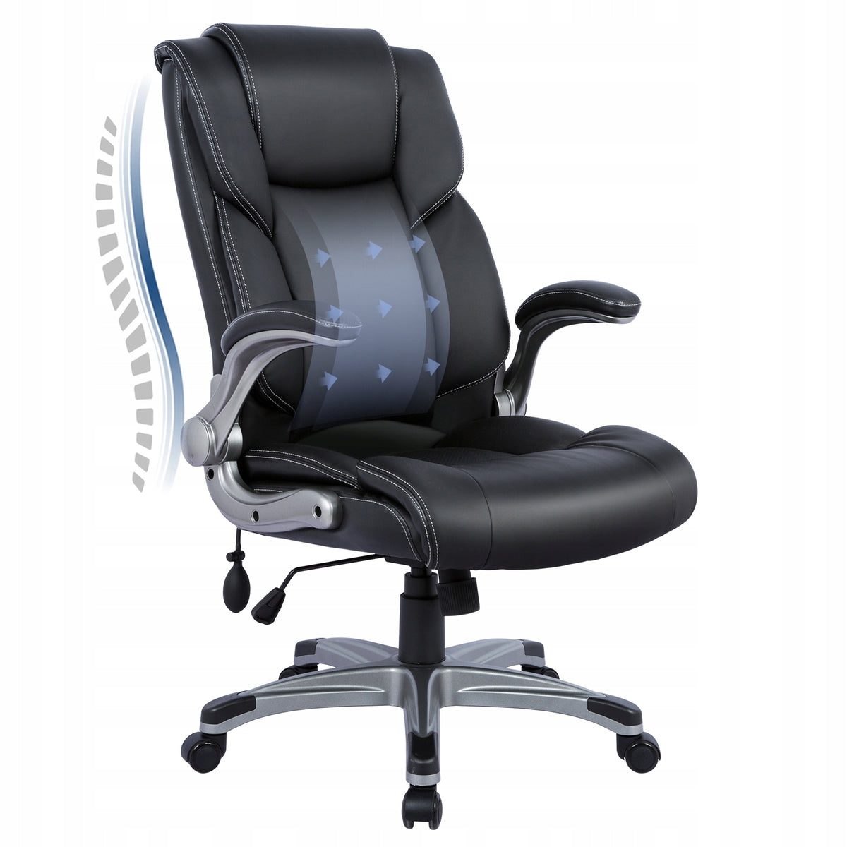 Ergonomic Home Computer Desk Leather Chair with Padded Flip-up Arms
