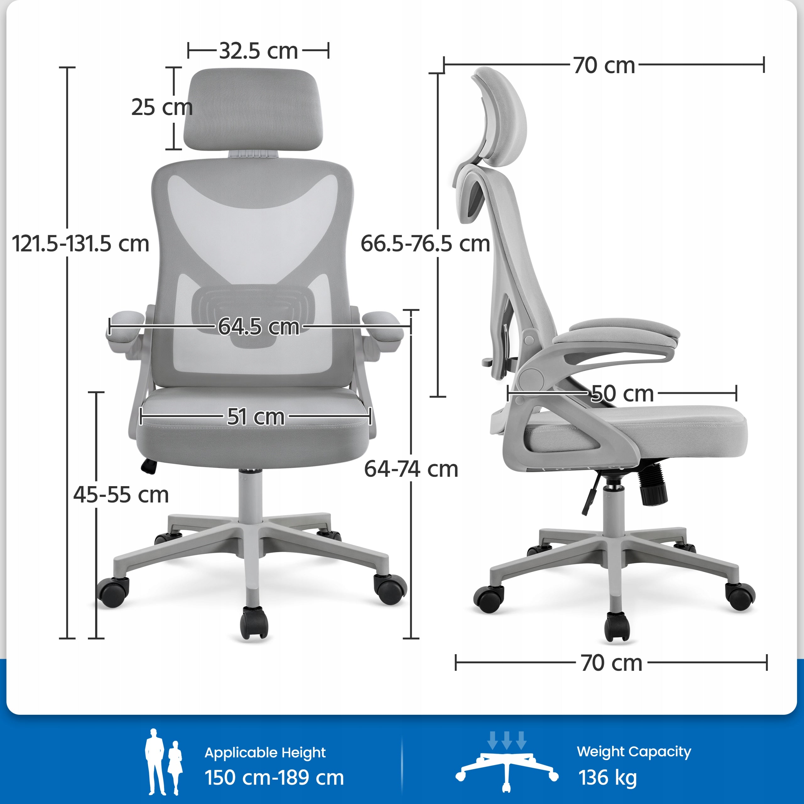 Ergonomic Mesh Office Chair High Back, Armrests, Grey Brand Yaheetech