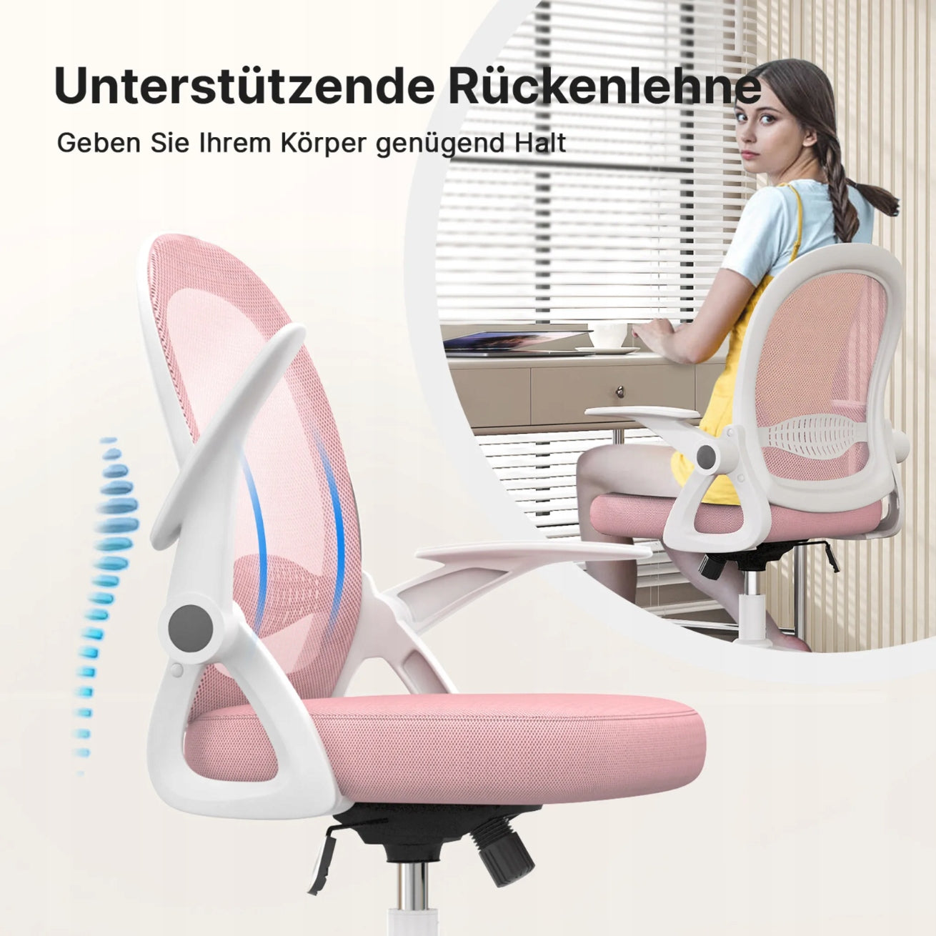 Ergonomic Office Chair Adjustable Swivel Folding Armrests Furniture depth 56 cm