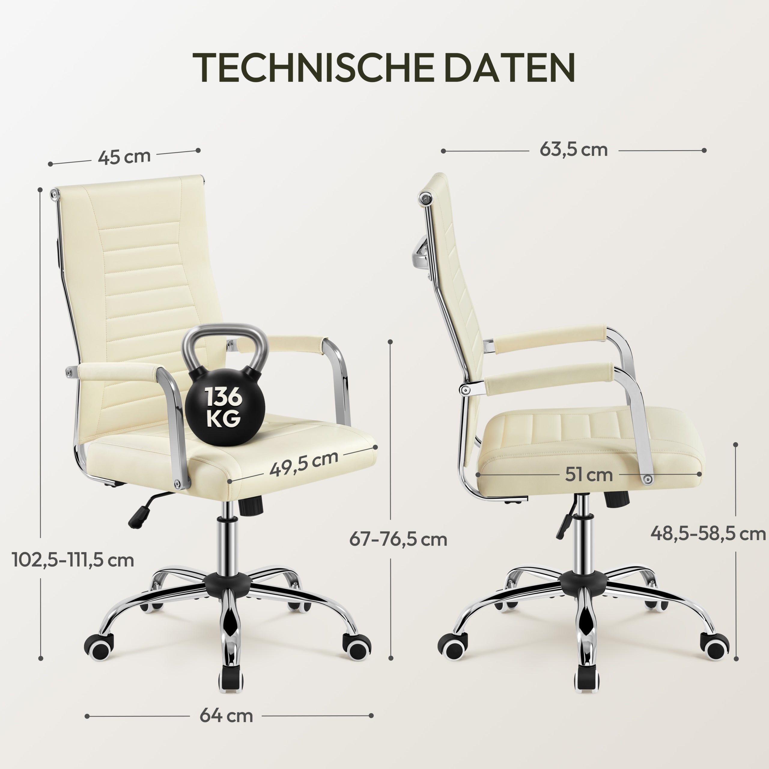 Ergonomic Office Chair, Armrest Chair, Swivel, Beige Packaging status original