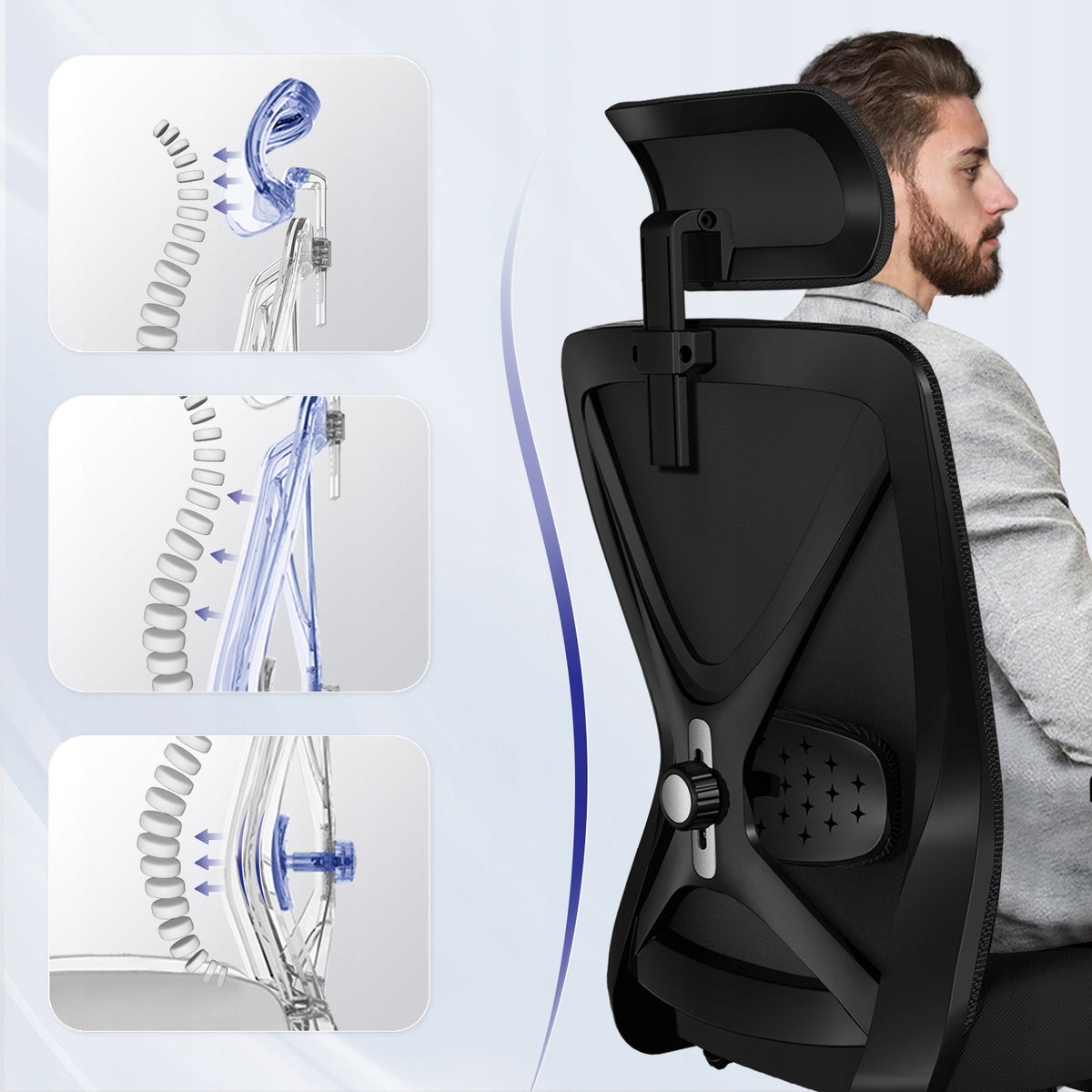 Ergonomic Office Chair Black Adjustable 4D Headrest Lumbar Support 150KG Manufacturer code BGY-HR121