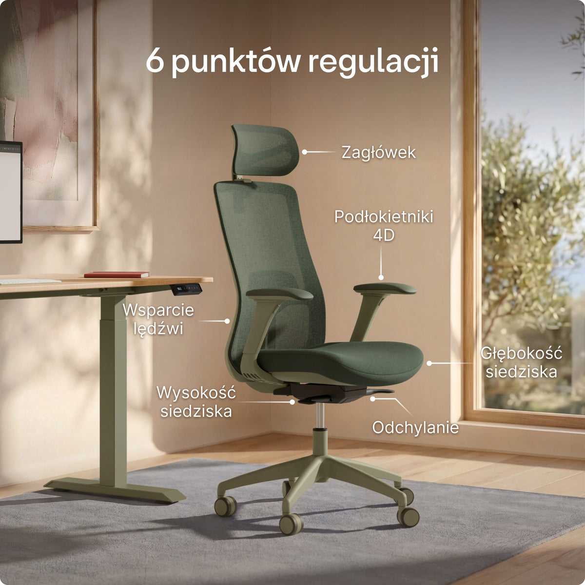 Ergonomic Office Chair Swivel Chair SitOne Green Medical device no