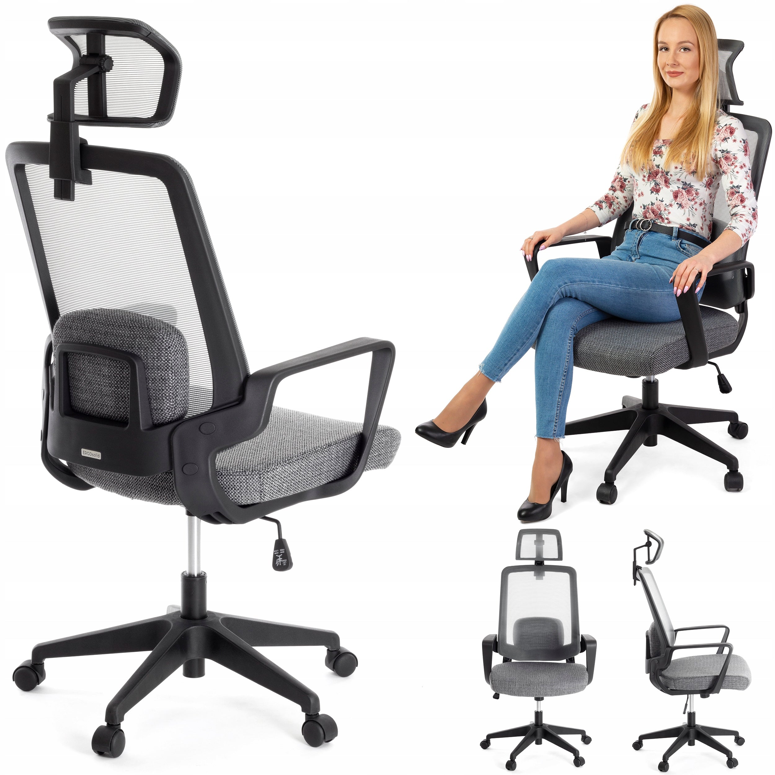 Ergonomic Office Chair Swivel Chair with Headrest AMO70+ Grey