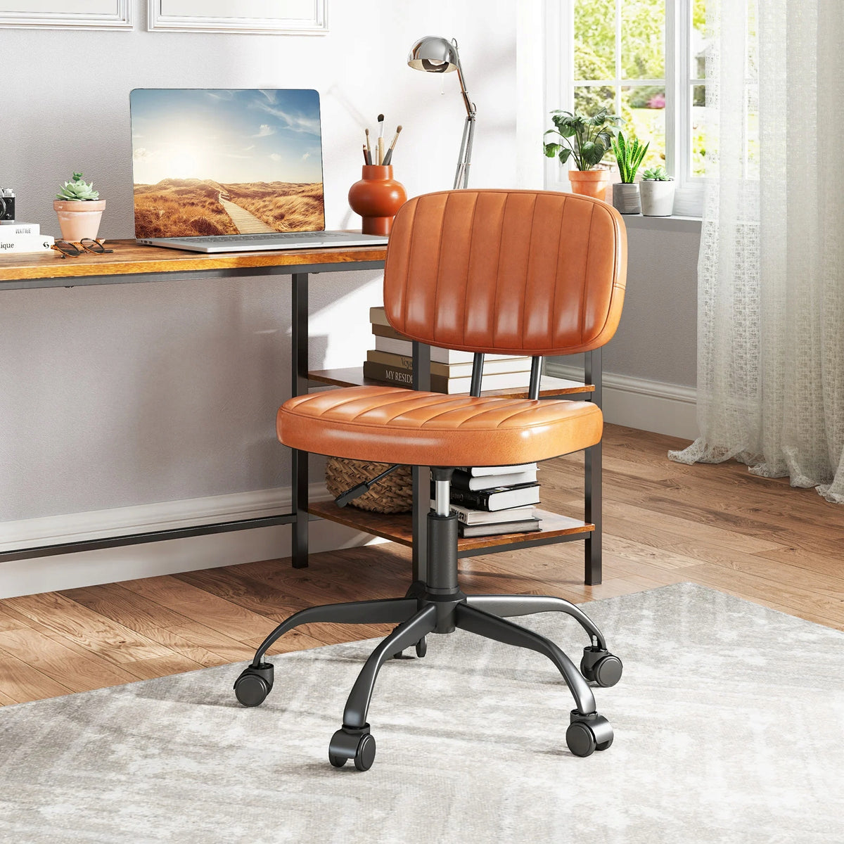 Ergonomic Office Chair on Wheels Upholstered Swivel Chair Brand Costway