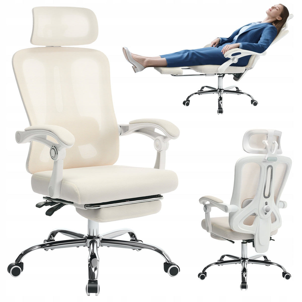 Ergonomic Office Chair with Footrest, Headrest, 360 Swivel, White Brand no brand