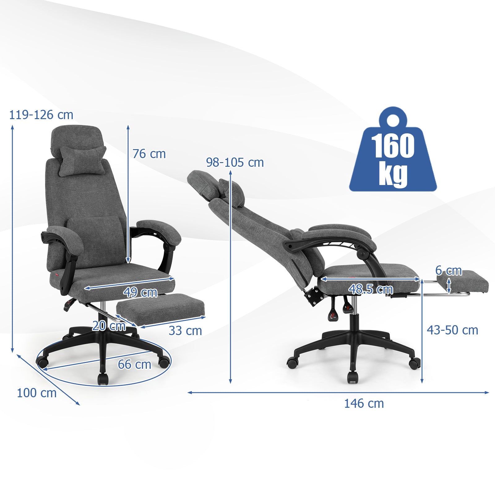 Ergonomic Office Chair with Retractable Footrest Medical device no