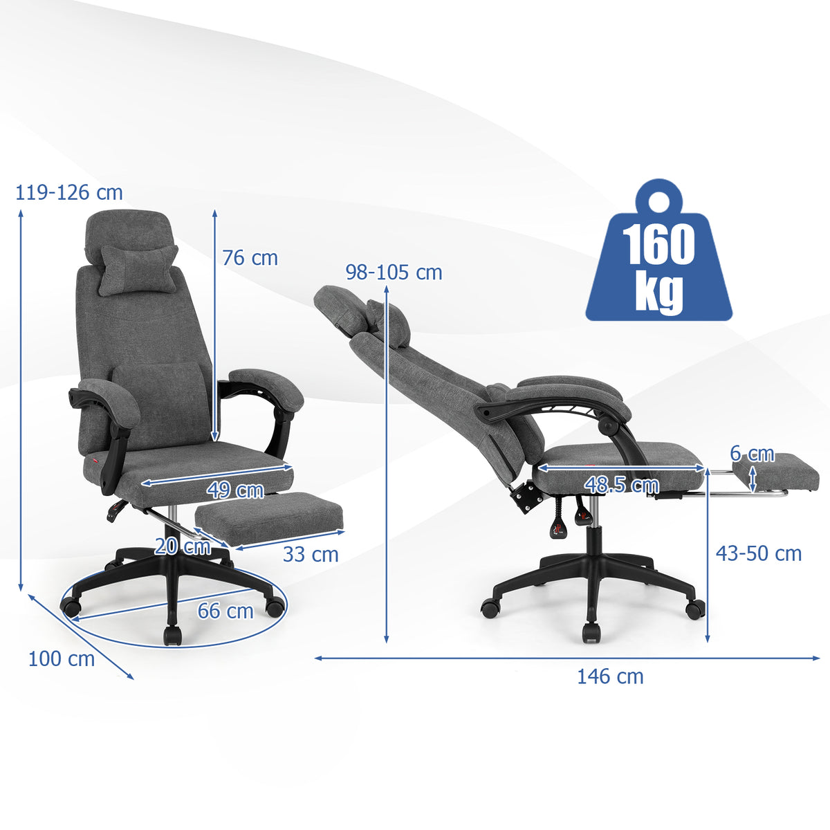 Ergonomic Office Chair with Retractable Footrest Medical device no
