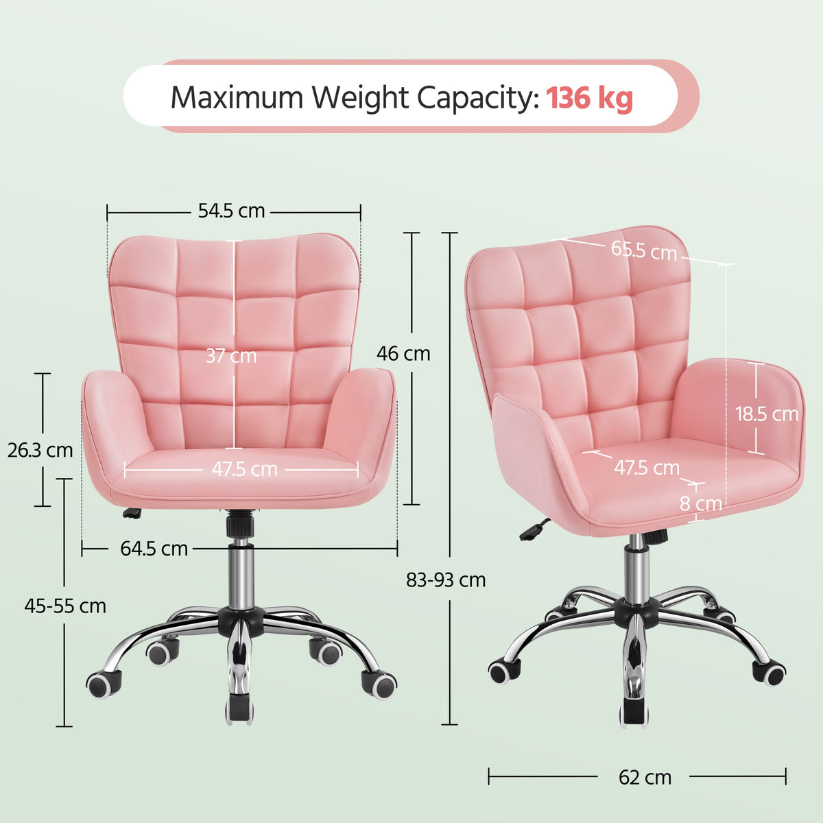 Ergonomic Swivel Chair, Adjustable Height, Wheels, Pink Medical device no