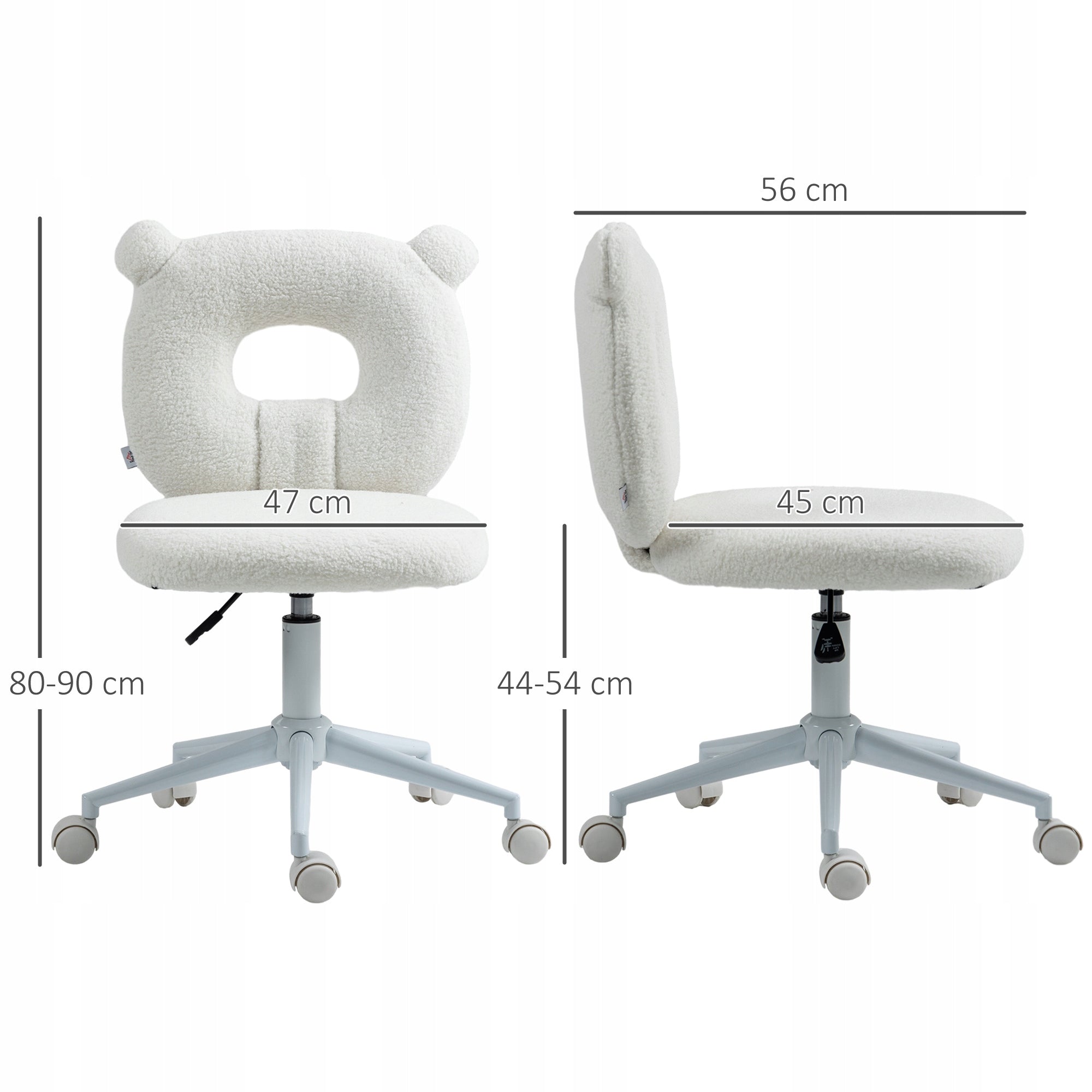 Ergonomic Teddy Vlies Office Chair with Height Adjustment, White Brand Homcom