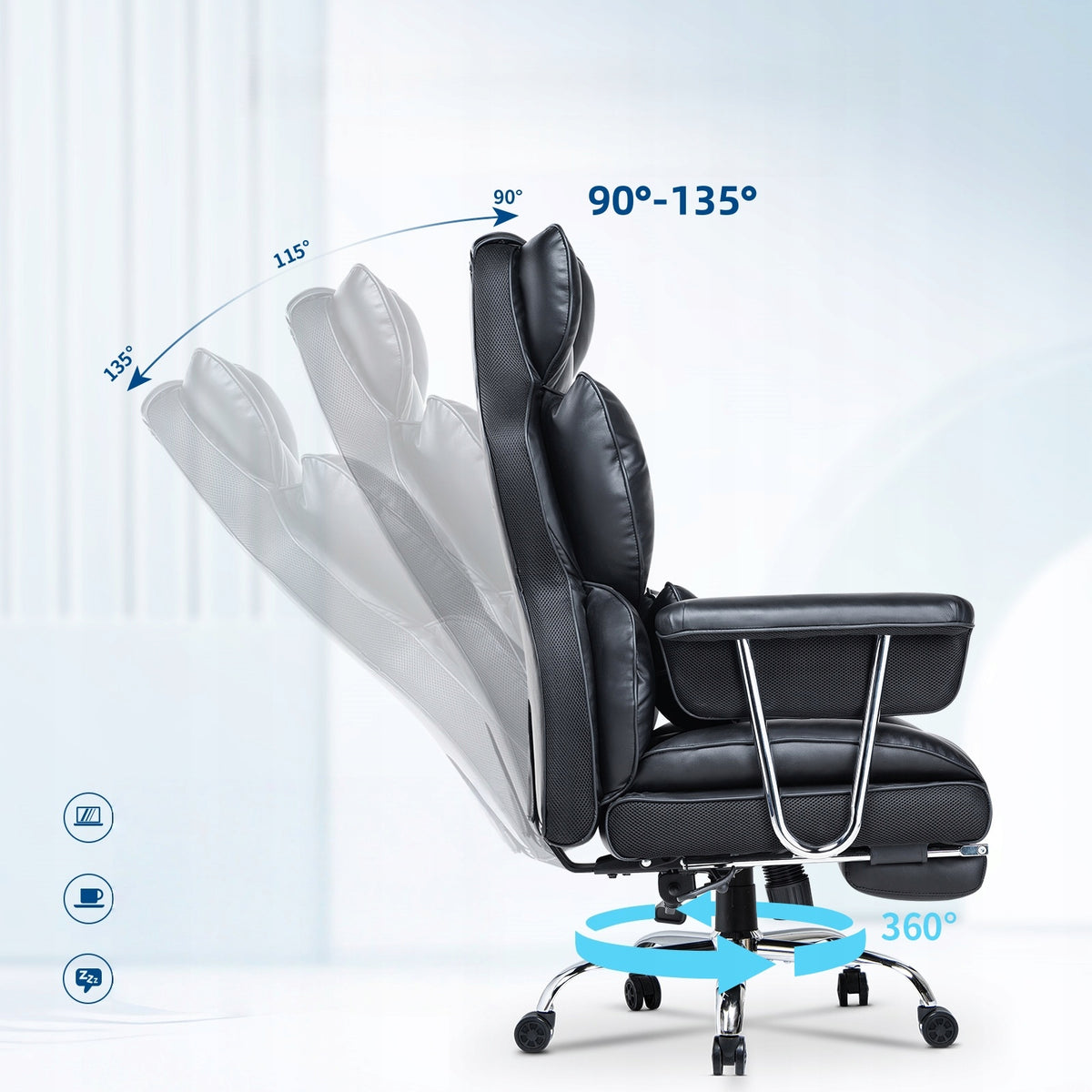 Ergonomic black leather swivel chair with height and angle adjustment Packaging status original