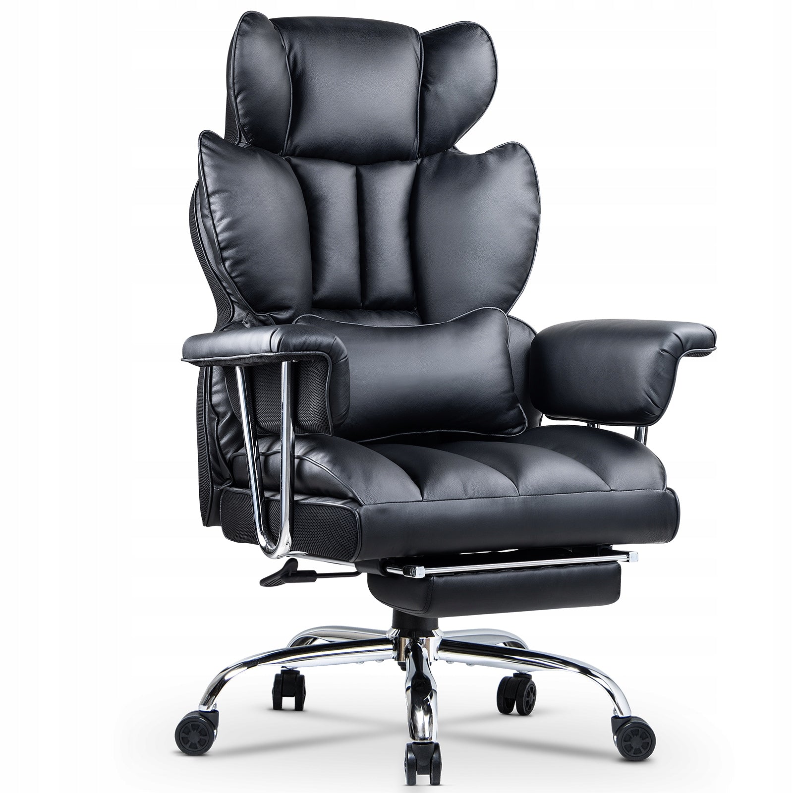 Ergonomic black leather swivel chair with height and angle adjustment