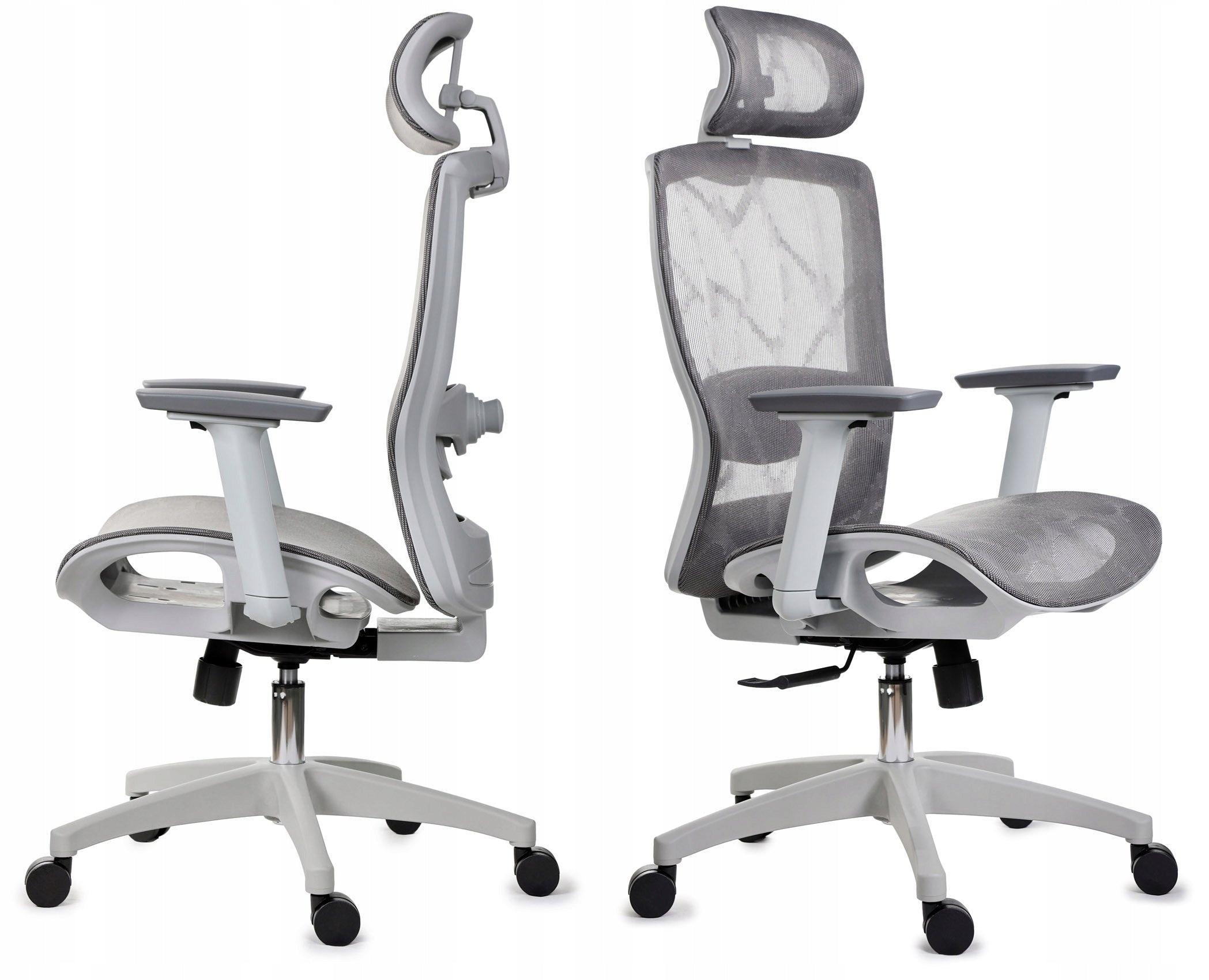 Ergonomic grey comfortable office chair adjustable armrests, headrest Medical device no