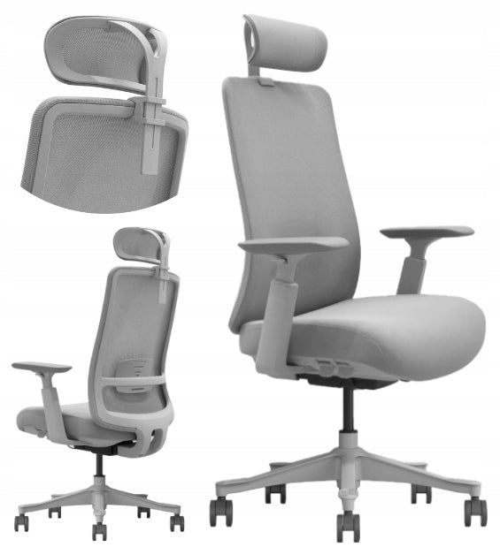 Ergonomic office chair Calpe grey mesh fabric lumbar support
