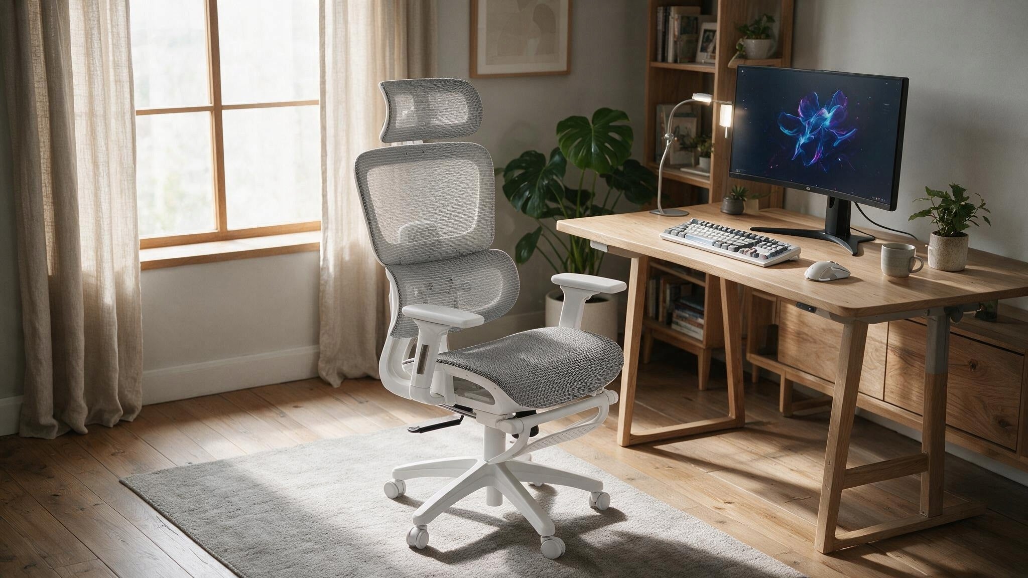 Ergonomic office chair DELAGEAR M Pro 750 grey and white with footrest Manufacturer code 5904261532476