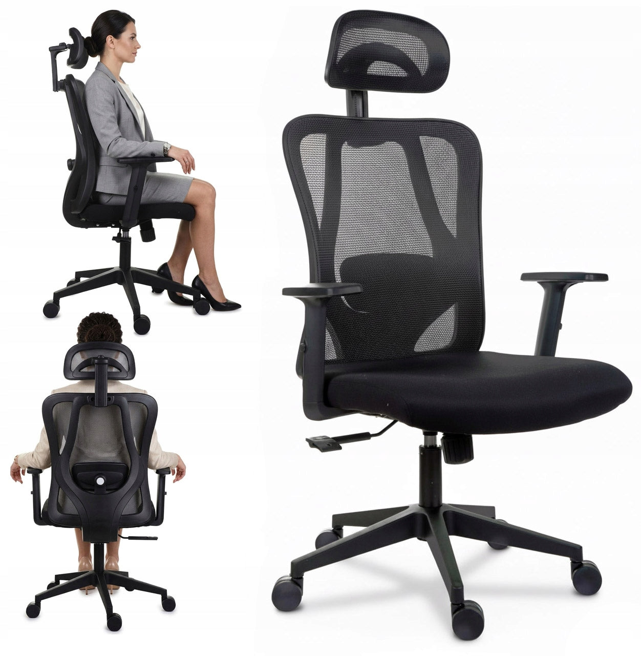 Ergonomic office chair adjustable armrest headrest lumbar support