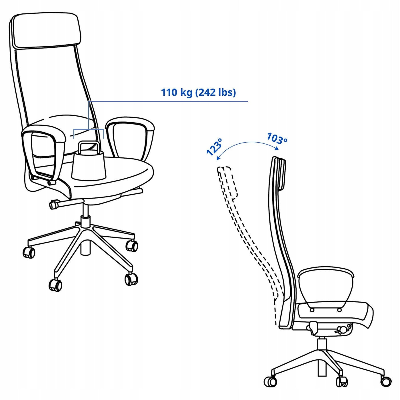 Ergonomic office chair dark gray adjustable Furniture depth 68 cm