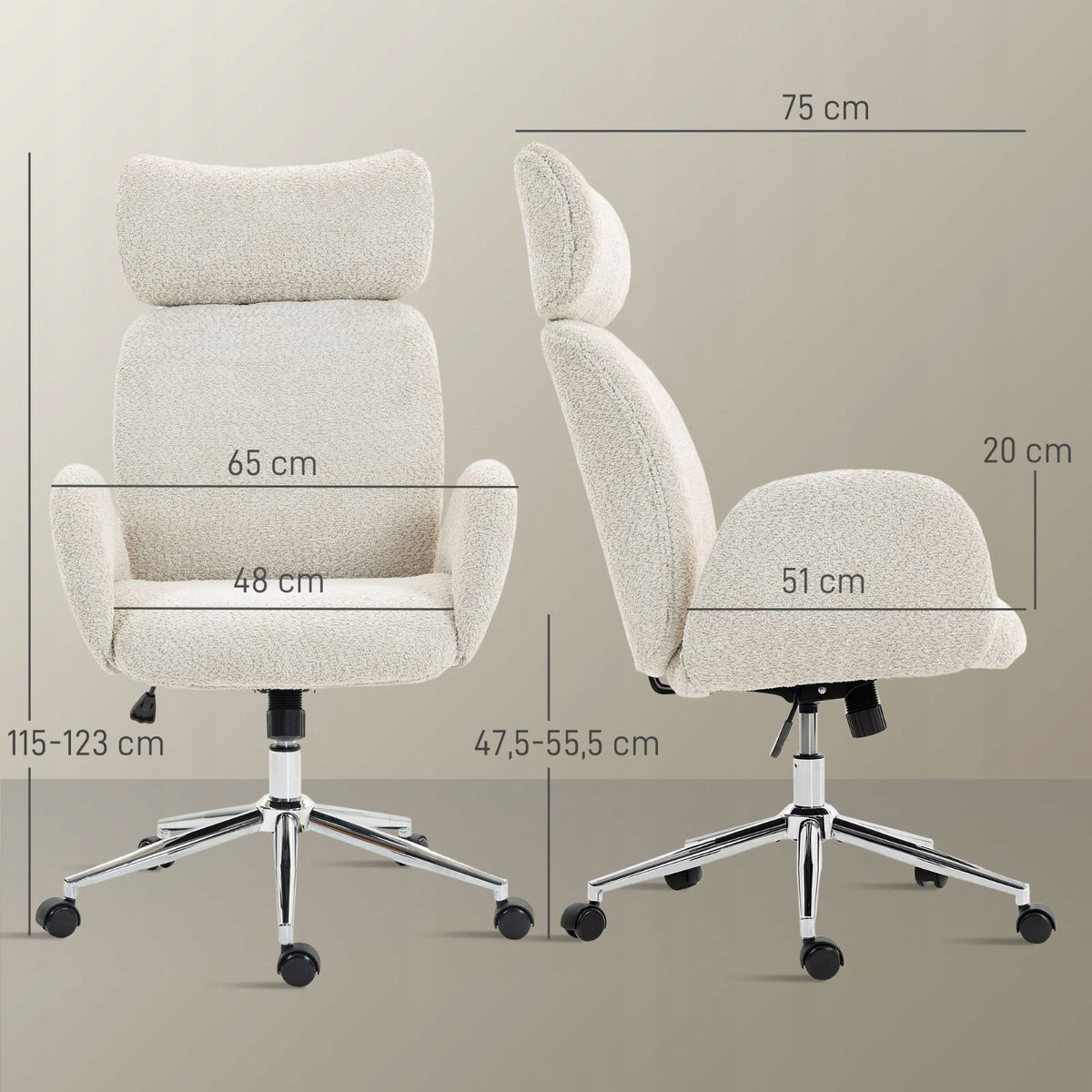Ergonomic office chair with adjustable headrest, tiltable, grey-white Brand no brand