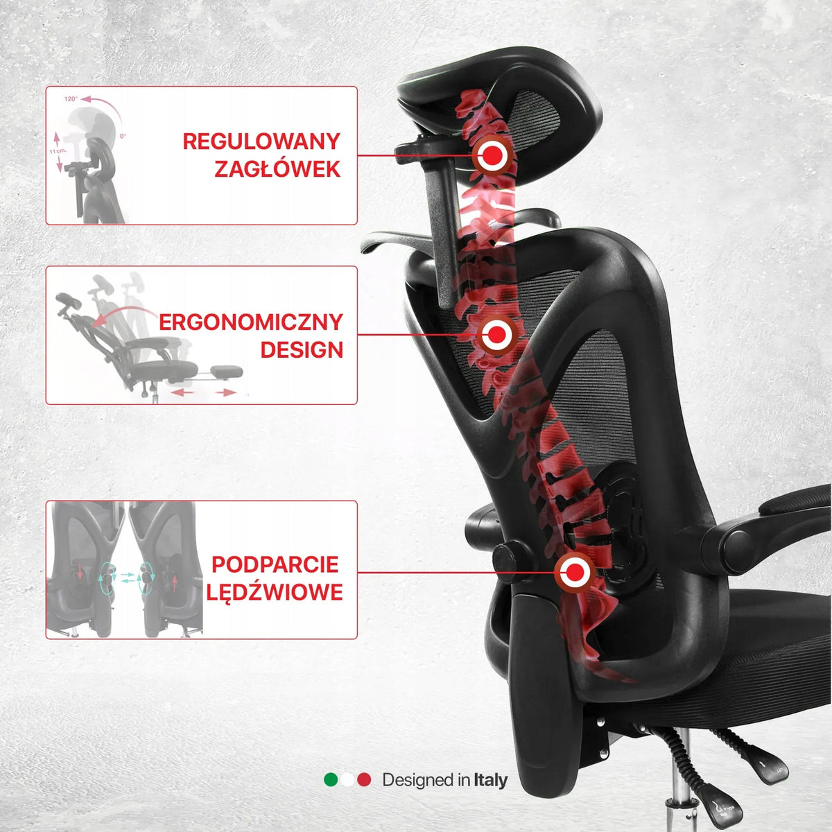 Ergonomic office chair with footrest DH8001BK lumbar support black Upholstery material other