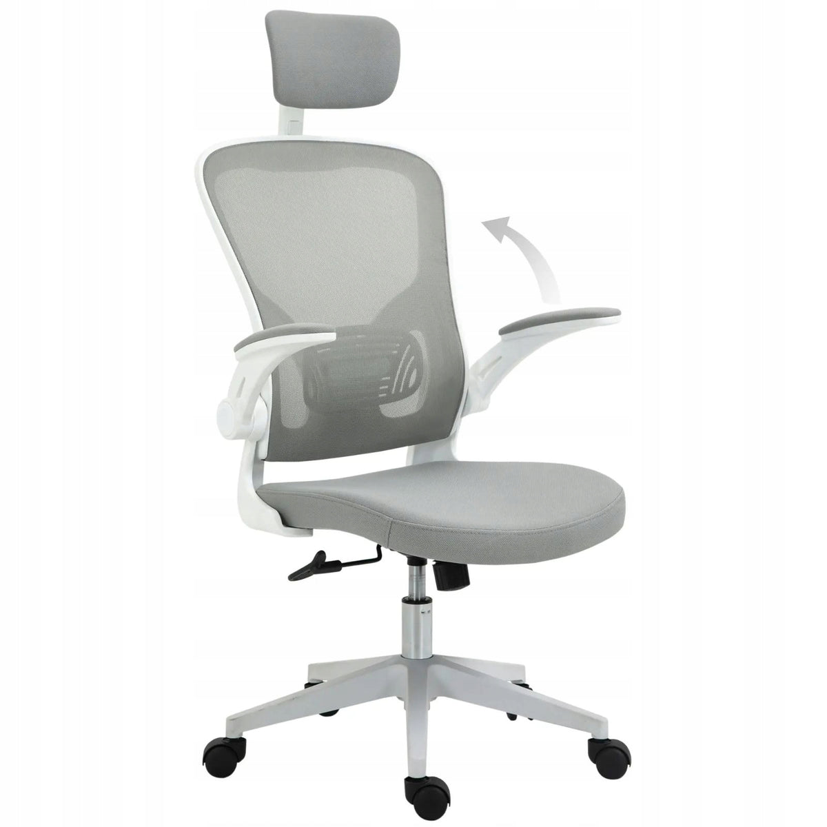 Ergonomic office chair with headrest, grey