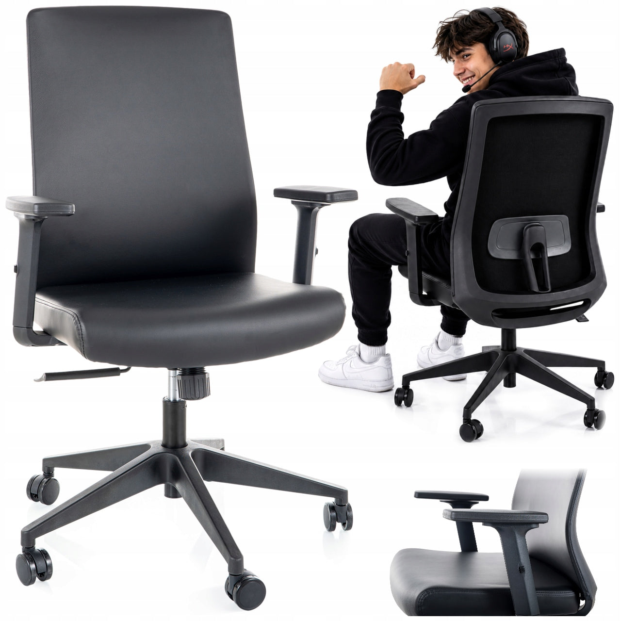Ergonomic office swivel chair Q-085 Faux leather multiblock 2D black
