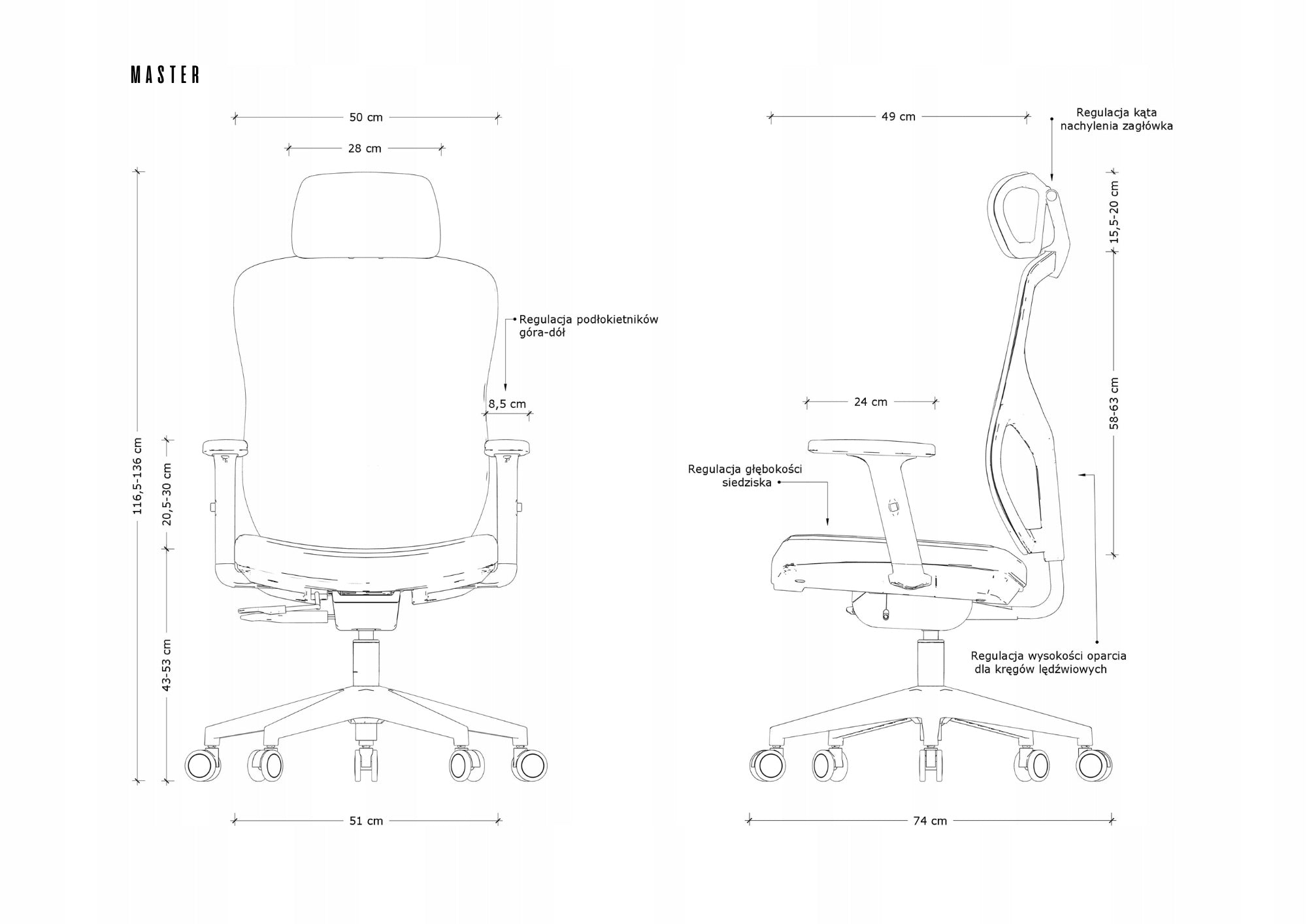 Ergonomic swivel chair MASTER black Manufacturer code MB161H-U