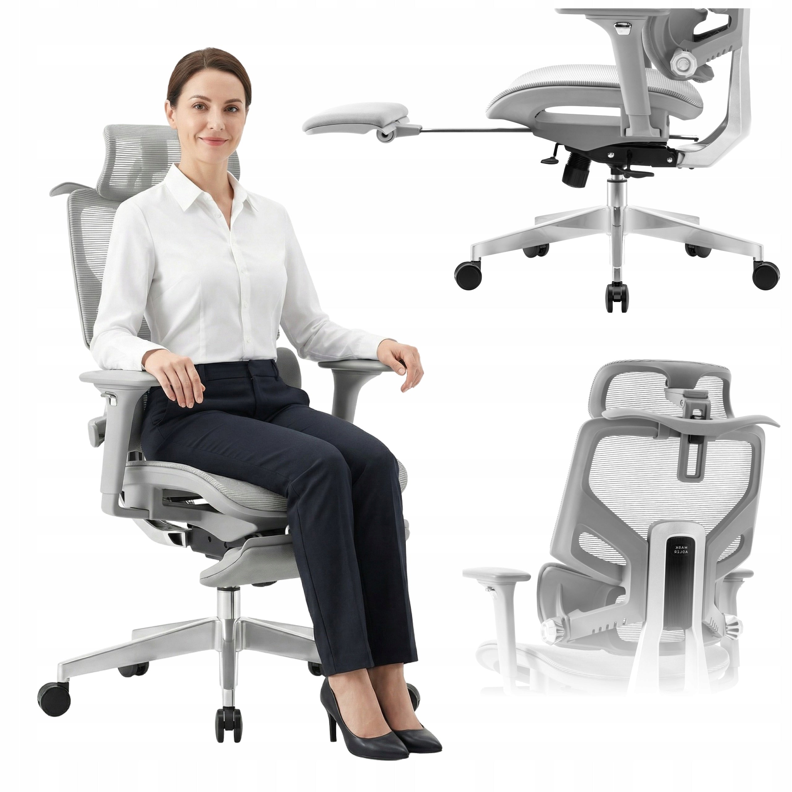Ergonomic swivel office chair MARK ADLER grey for desk footrest