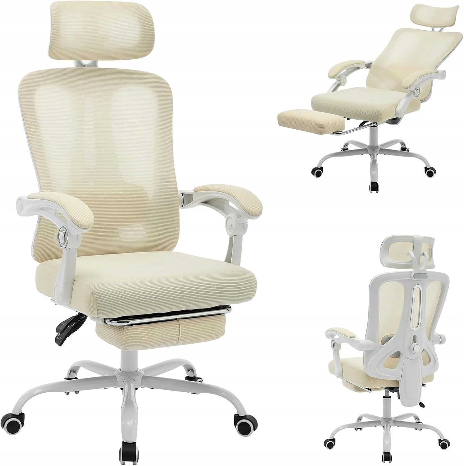 Ergonomiczny fotel biurowy z regulowanym podparciem lędźwiowym i podnóżkiem