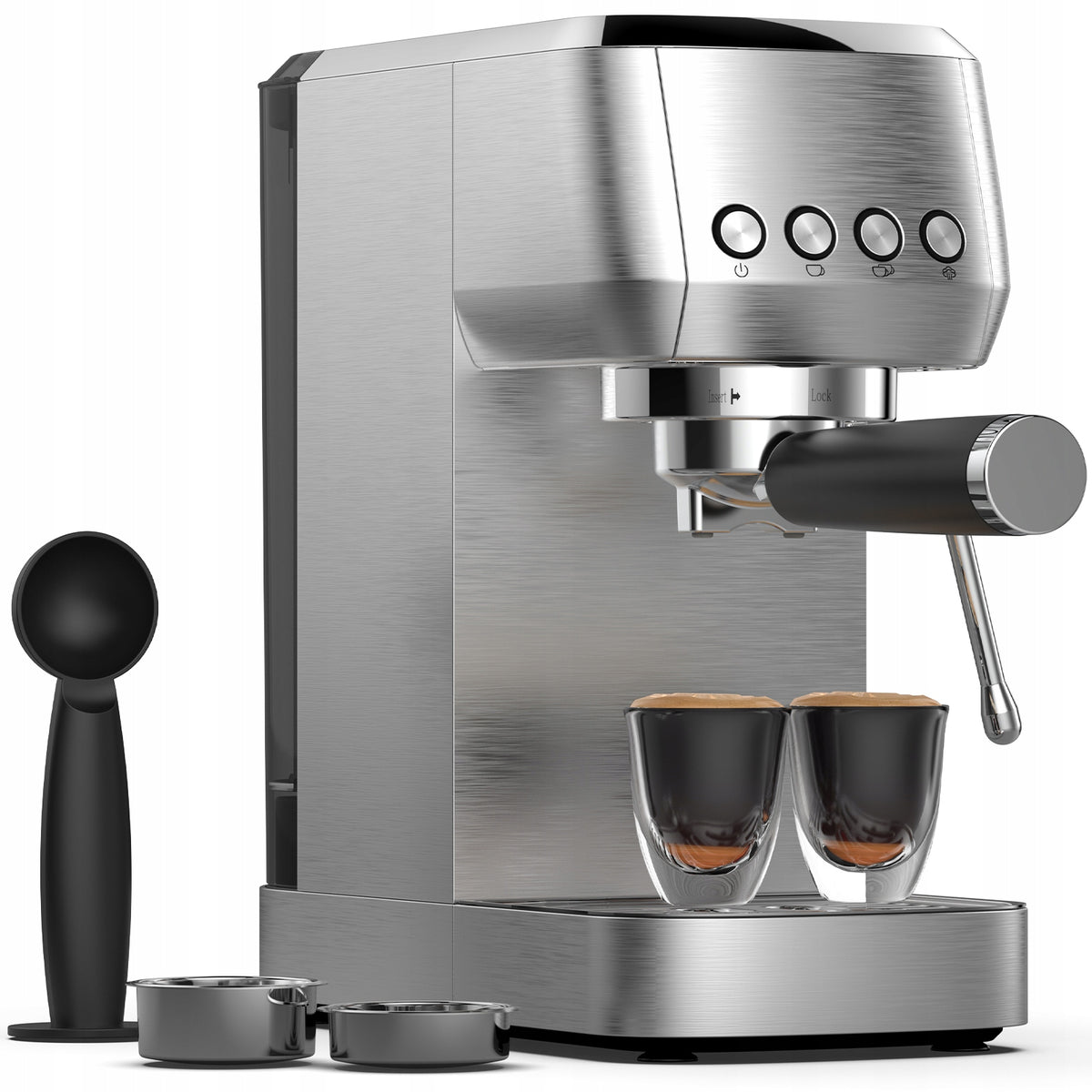 Espresso Machine 1350W, 1,3L Water Tank, Stainless Steel, milk frother