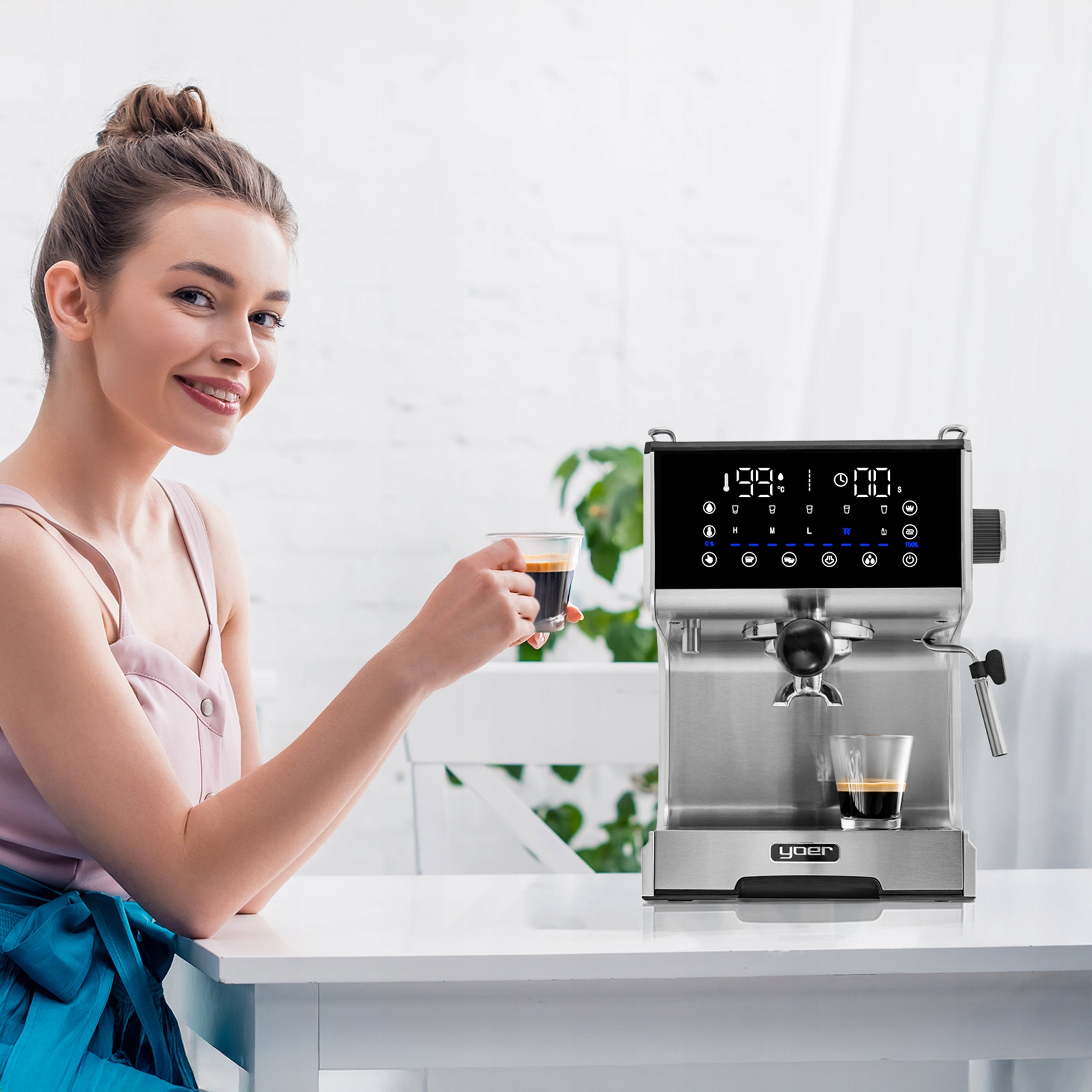 Espresso machine for coffee Yoer 1350W 20bar 3in1 + Hot water dispenser Manufacturer code EM03S Pro