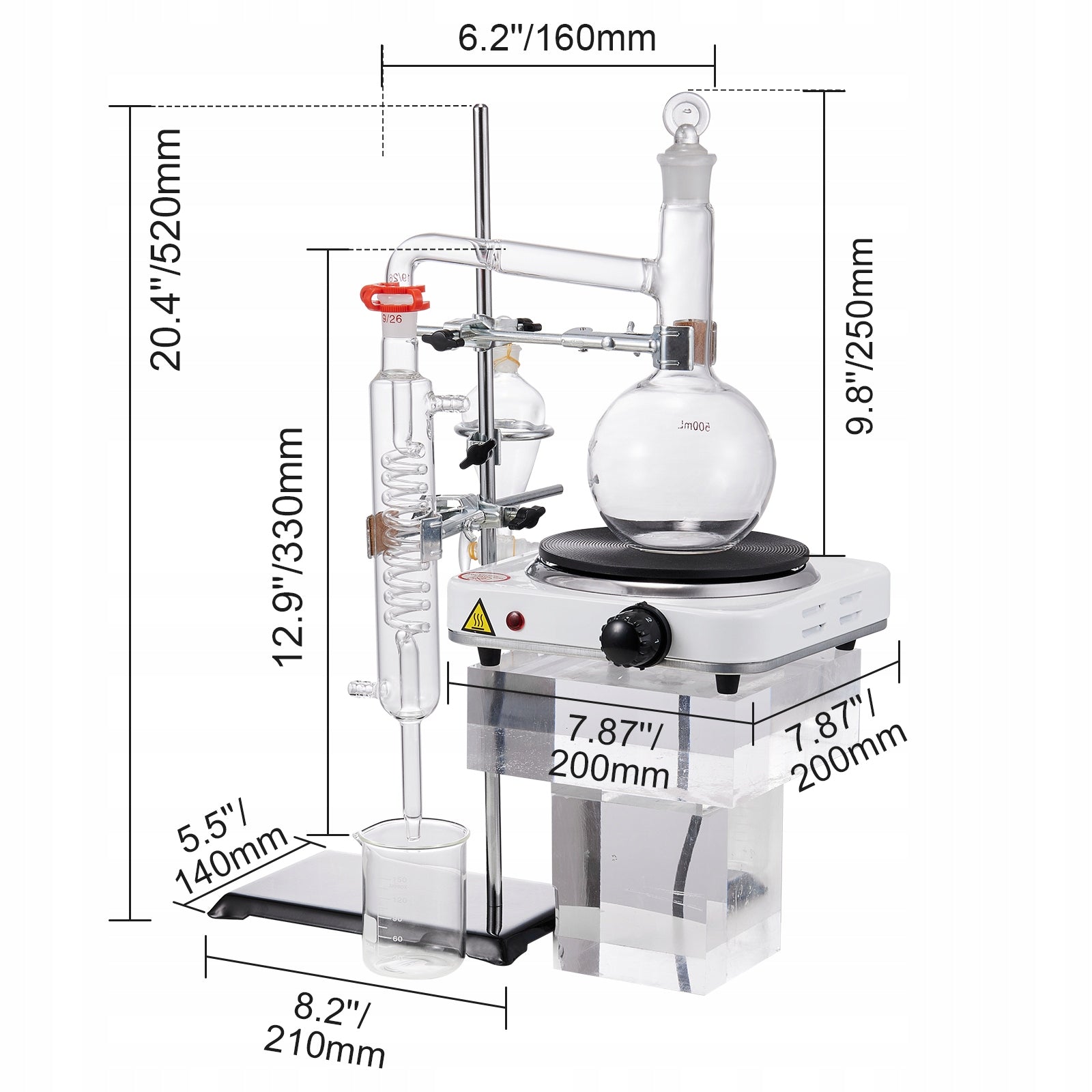 Essential Oil Distillation Kit 500ml 33 pcs 1000W Heating Plate 3.3 Boro Packaging status original