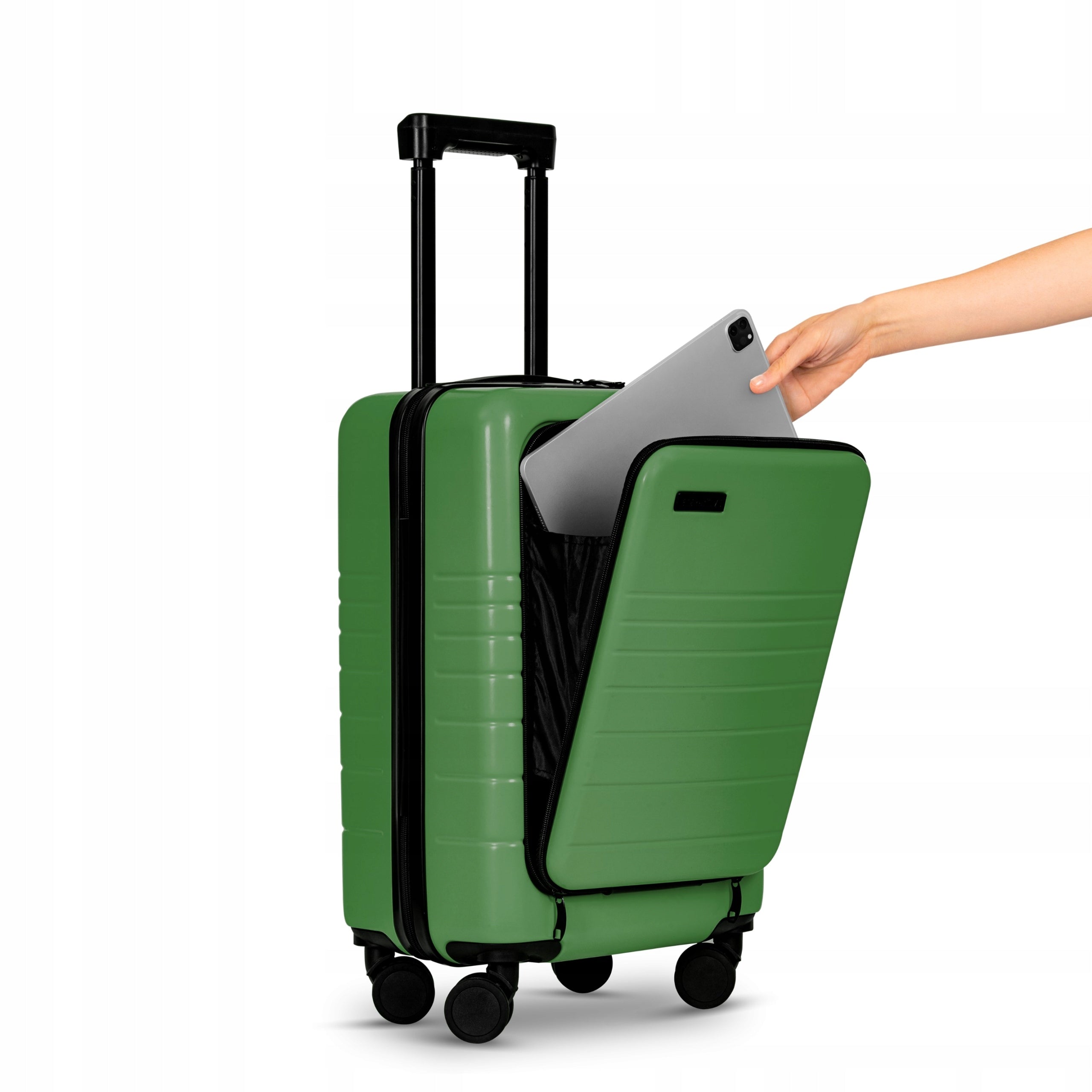Eternitive E1 Cabin Travel Suitcase S ABS Phone Holder Mug Green Height 54.5 cm