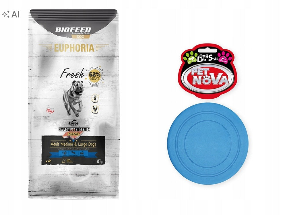 Euphoria FRESH MEAT ADULT HYPOALLERGENIC Salmon M/L 12kg + Frisbee