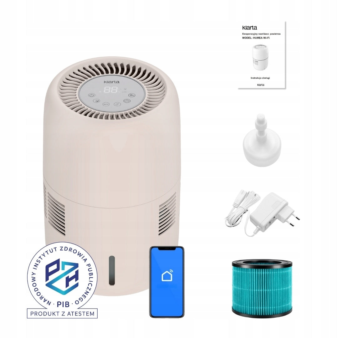 Evaporative humidifier Klarta HUMEA beige 300ml/h 3L 44m² quiet PZH