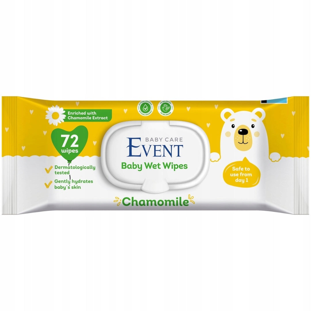 Event Baby Moisturized Wipes with Chamomile for Kids with Clip 72 Pcs Brand no brand