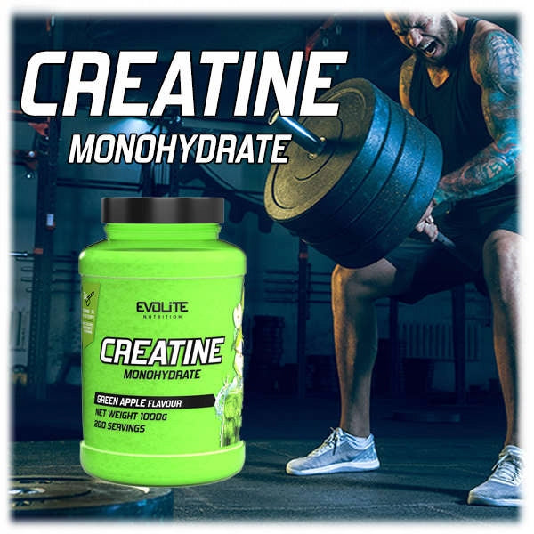 Evolite Creatine Monohydrate 1000g CREATINE MONOHYDRATE Green Apple Strength Expiration date not specified