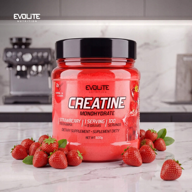 Evolite Creatine Monohydrate 500g CREATINE MONOHYDRATE Strawberry Strength Mass Packaging status original