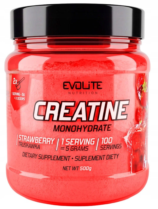 Evolite Creatine Monohydrate 500g CREATINE MONOHYDRATE Strawberry Strength Mass