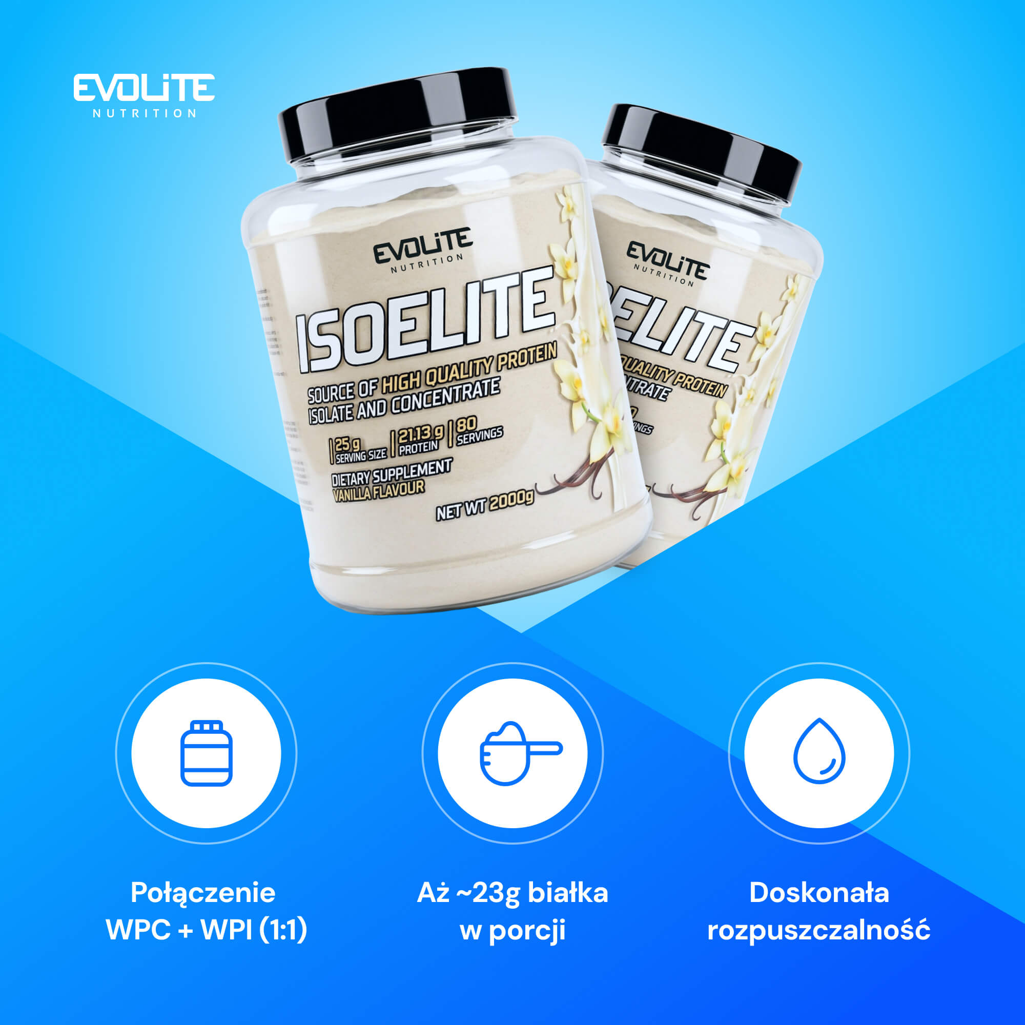 Evolite IsoElite 2000g 50:50 ISOLATE + CONCENTRATE WPI WPC 1:1 WHEY 2kg Expiration date at least 1 year from the date of purchase