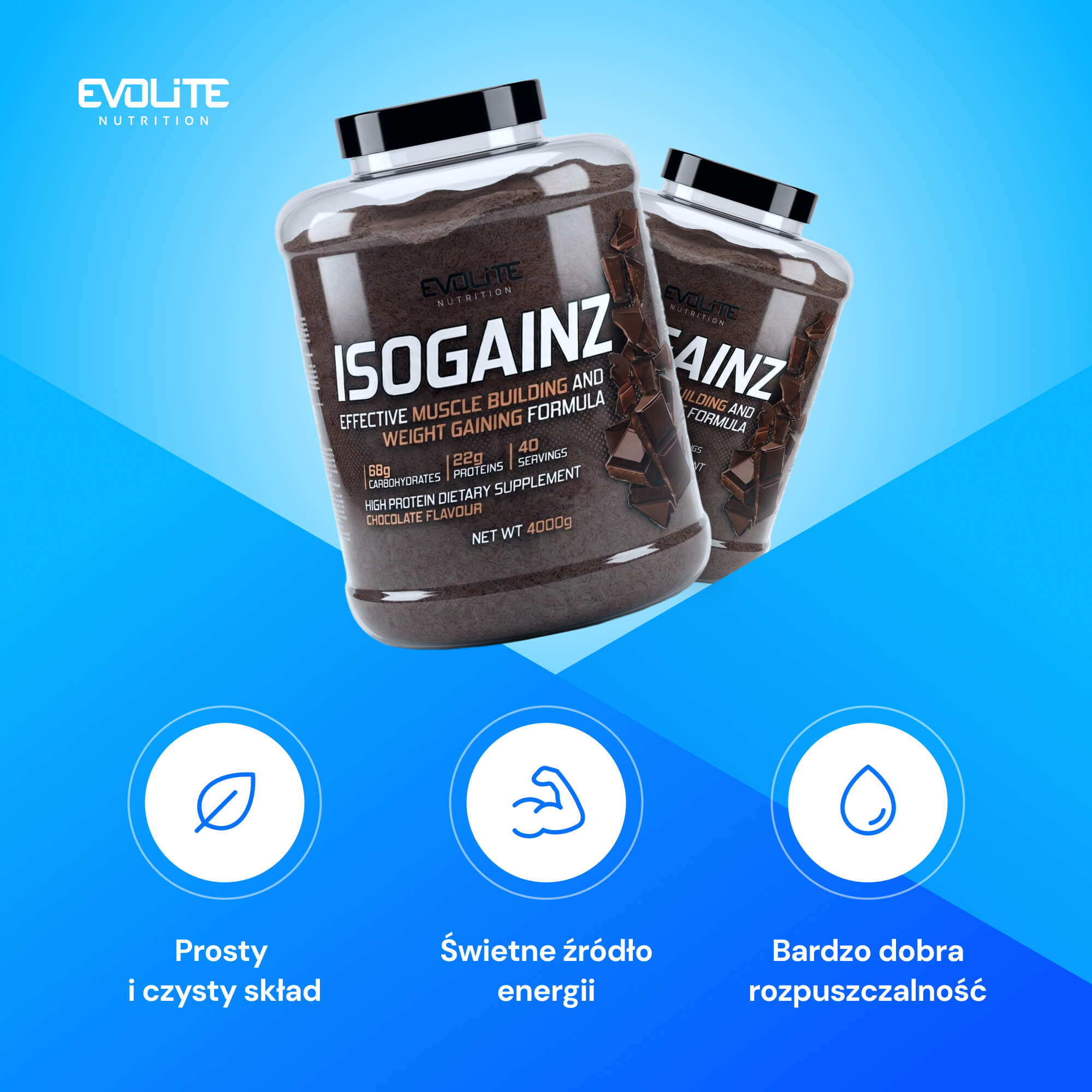 Evolite IsoGainz 4000g Gainer Complex Carbohydrates 80:20 Mass Regeneration Expiration date at least 1 year from the date of purchase