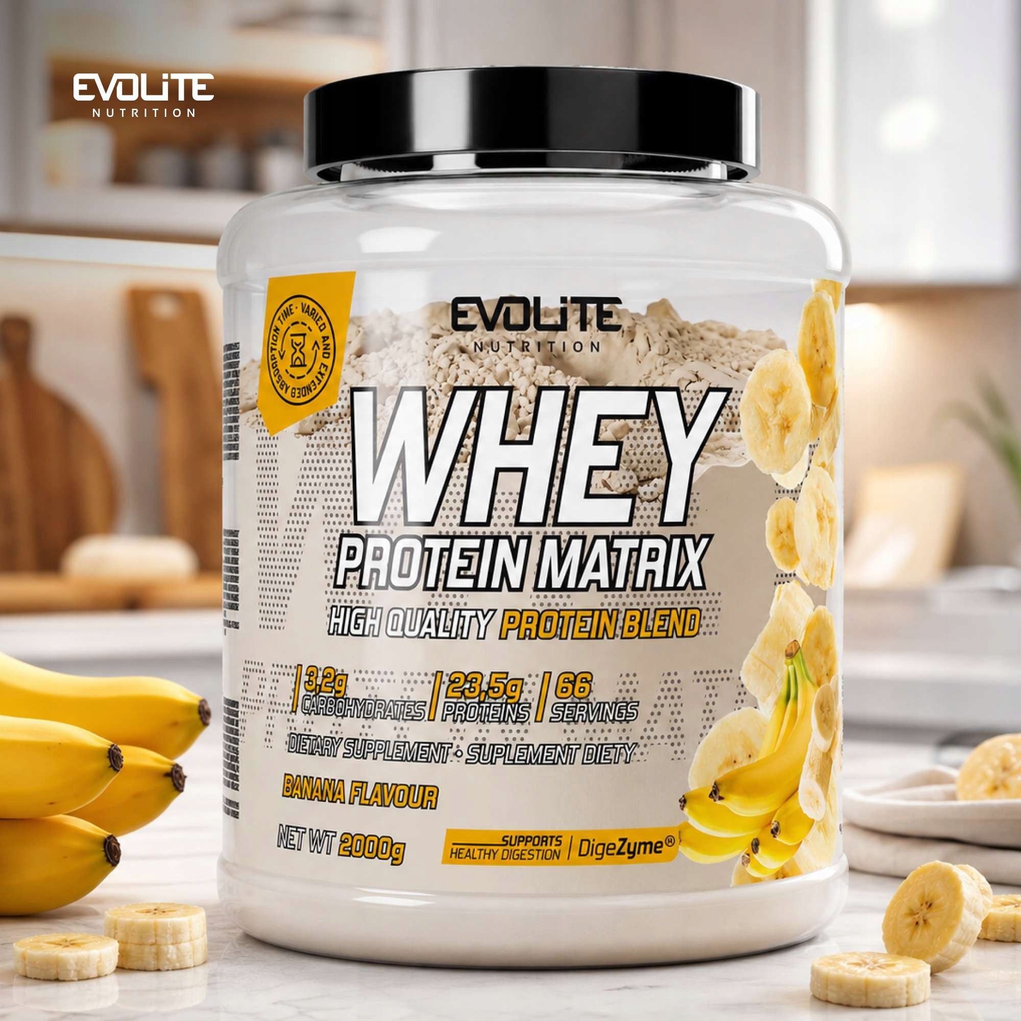 Evollite Nutrition Whey Protein Matrix 2000g MPI WPC WPI ENZYMES Lactase Expiration date at least 1 year from the date of purchase